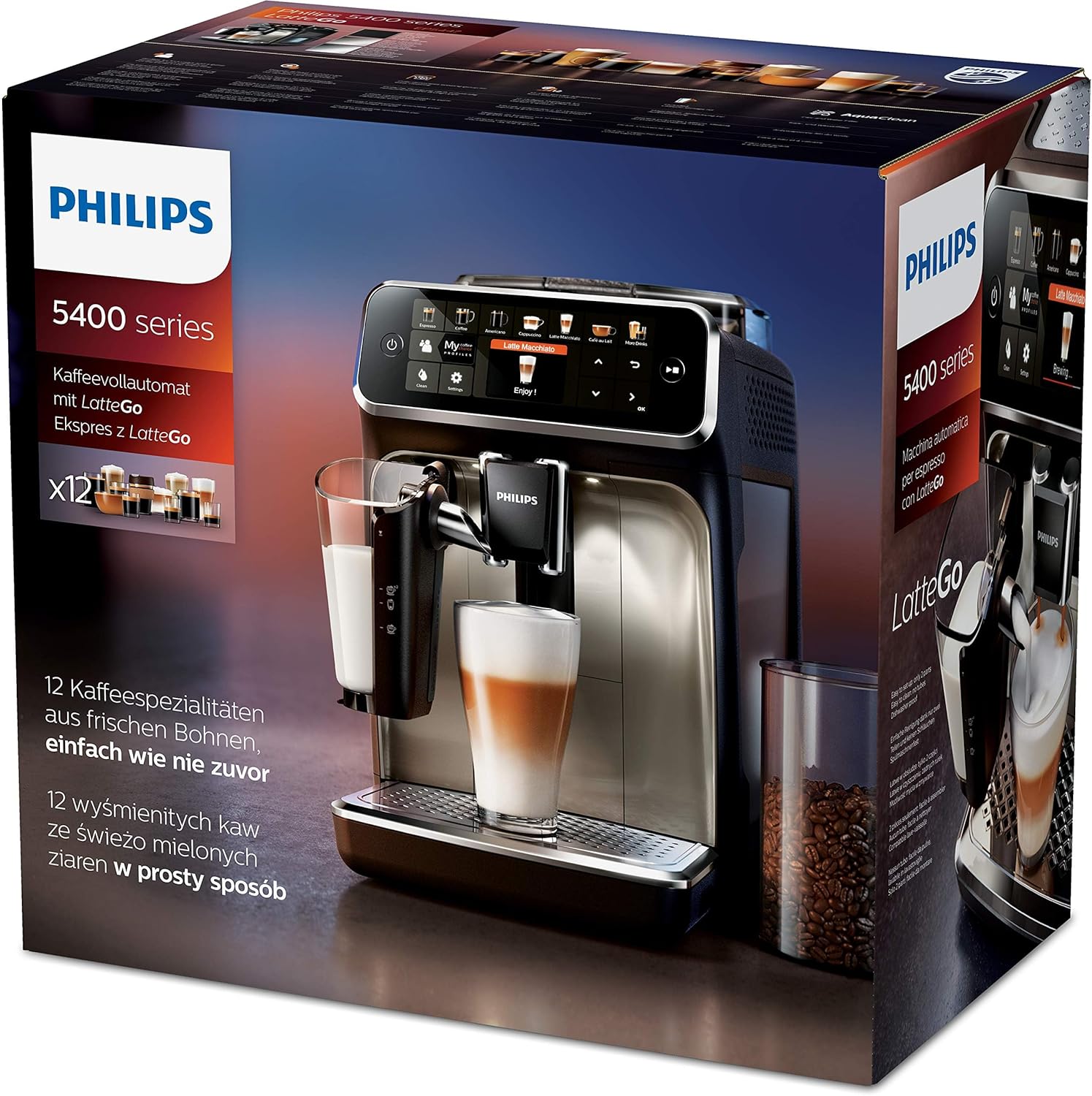 Philips Series 5400 volautomatische koffiemachine - LatteGo melksysteem, 12 koffiespecialiteiten, intu?tief display, 4 gebruikersprofielen, chroom (EP5447/90)