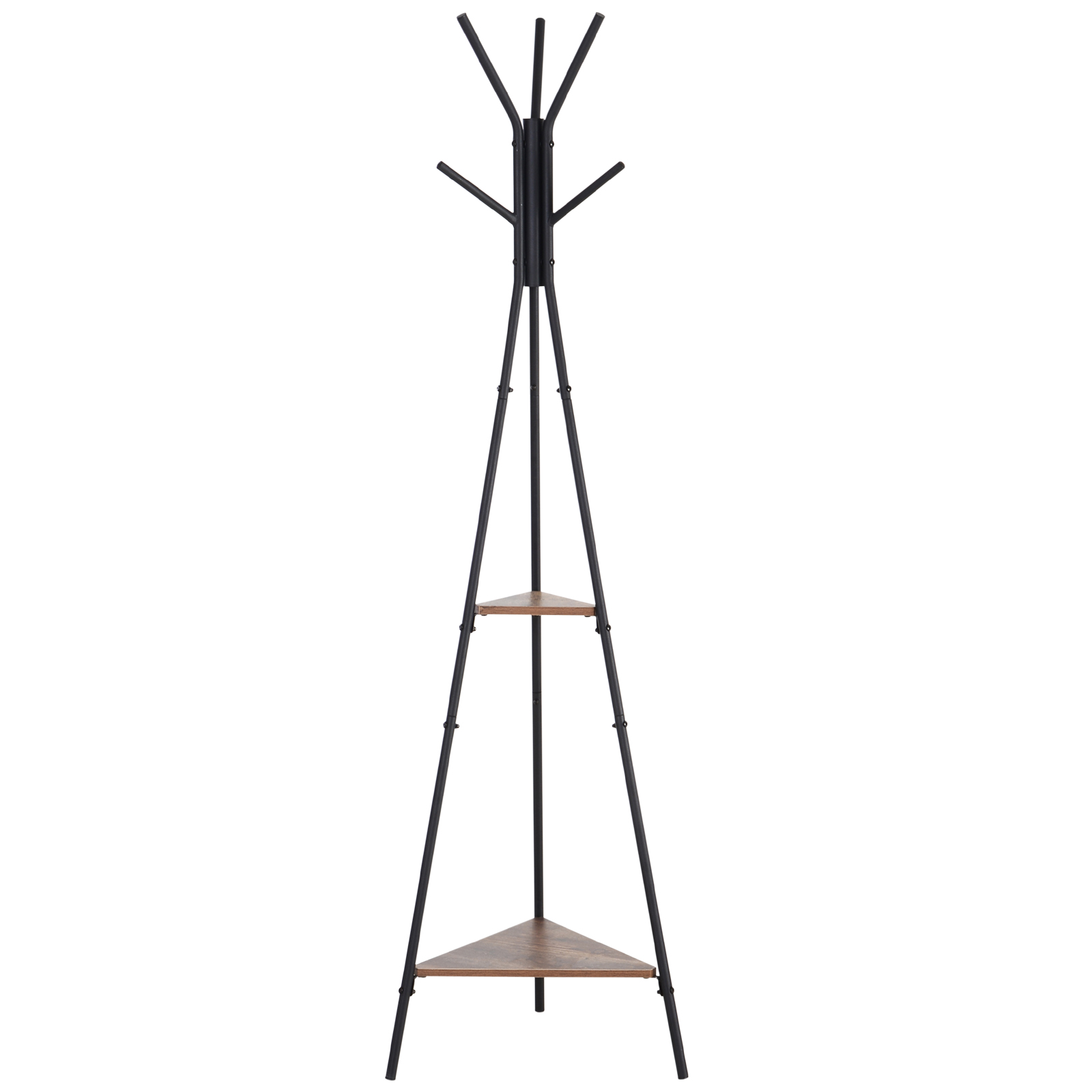 HOMCOM Kleiderständer Kleiderständer mit Verästelung 6 Haken, 2 Ablagen Schwarz Metall 32,5 x 45,5 x 182 cm