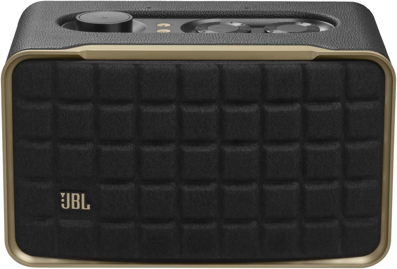 JBL Authentics 200 Smart Home Lautsprecher – 70er Jahre Retro-Design Bluetooth Box – Mit Quadrex Grill, Google Assistant, Alexa, AirPlay und JBL One App – Schwarz