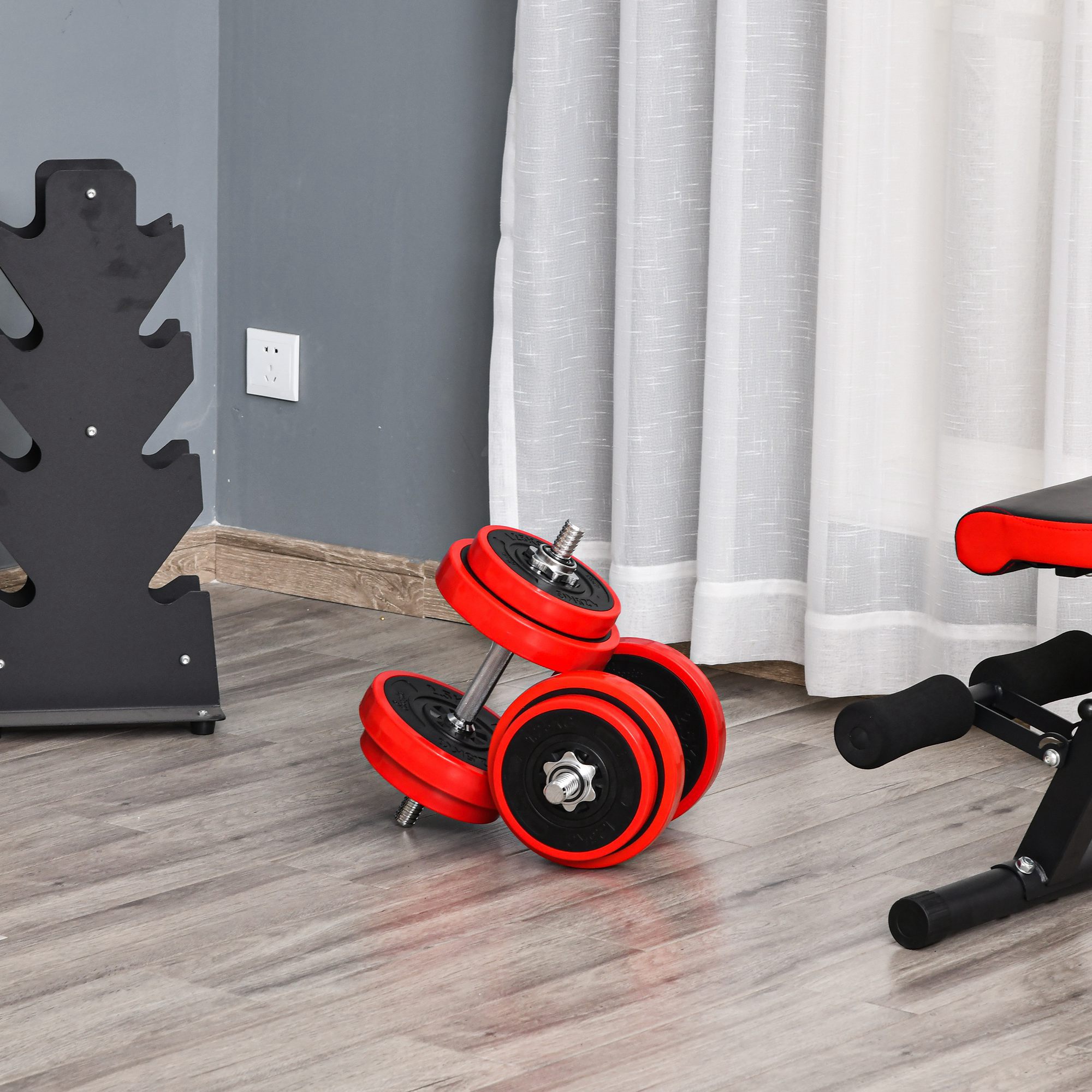 HOMCOM Hantelset 20/30KGS 2-IN-1 Hanteln&Langhanteln verstellbar Gewichtheben für Zuhause Fitness Muskel Rot+Schwarz 21,5 x 21,5 x 3,8 cm