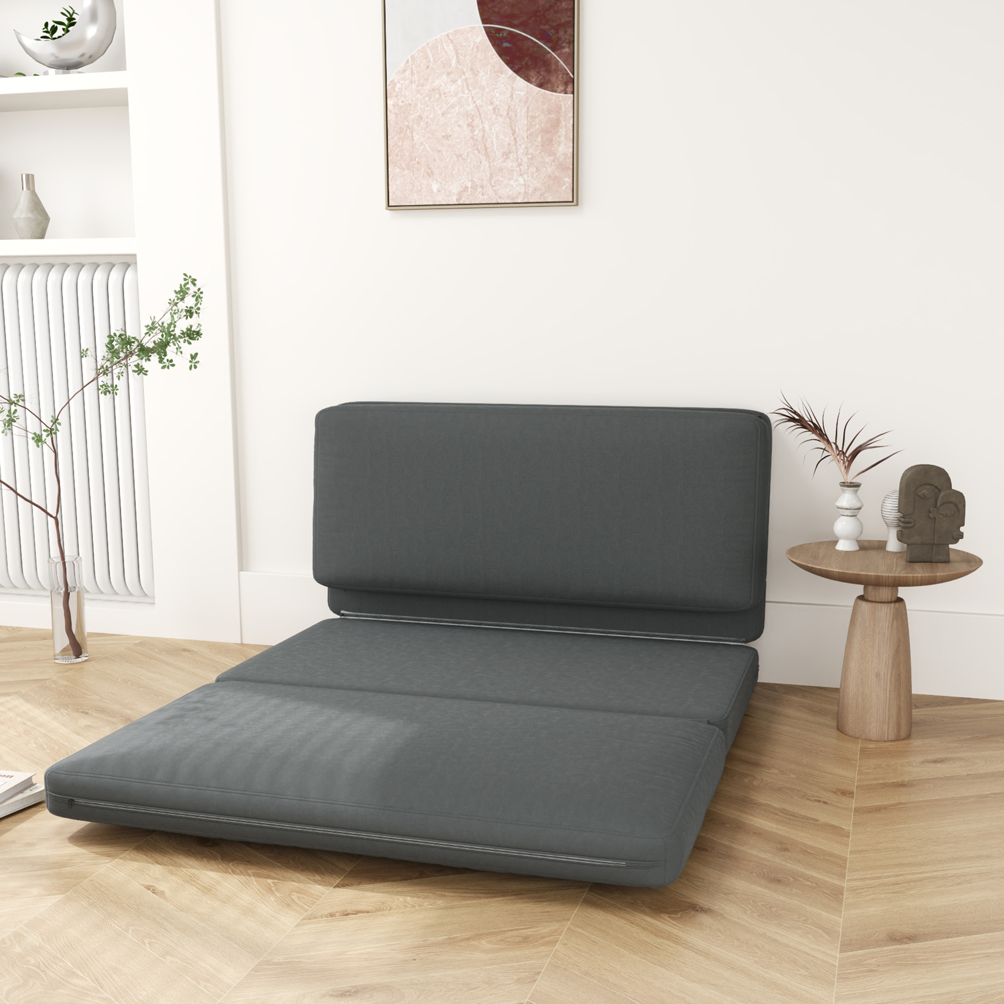 HOMCOM 3-in-1 faltbarer Relaxsessel, Gästematratze, teilbar, 138 cm breit, Dunkelgrau