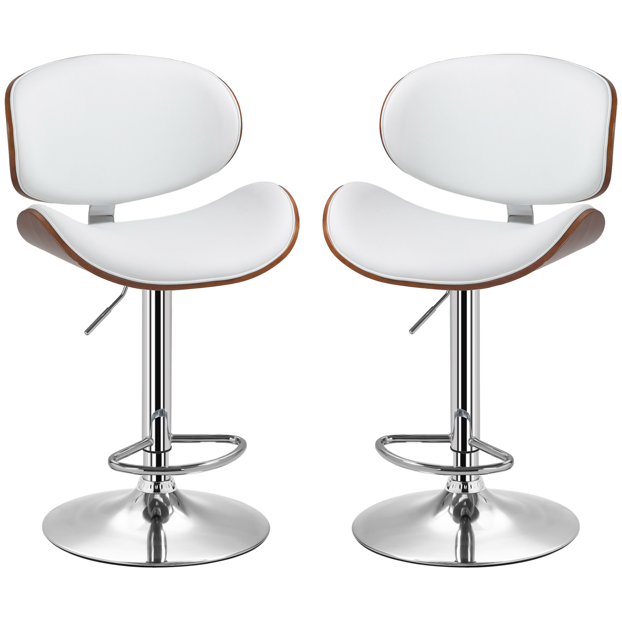 HOMCOM Set mit 2 Barhockern höhenverstellbar mit Kunstlederbezug 53 x 52 x 92-112 cm weiß