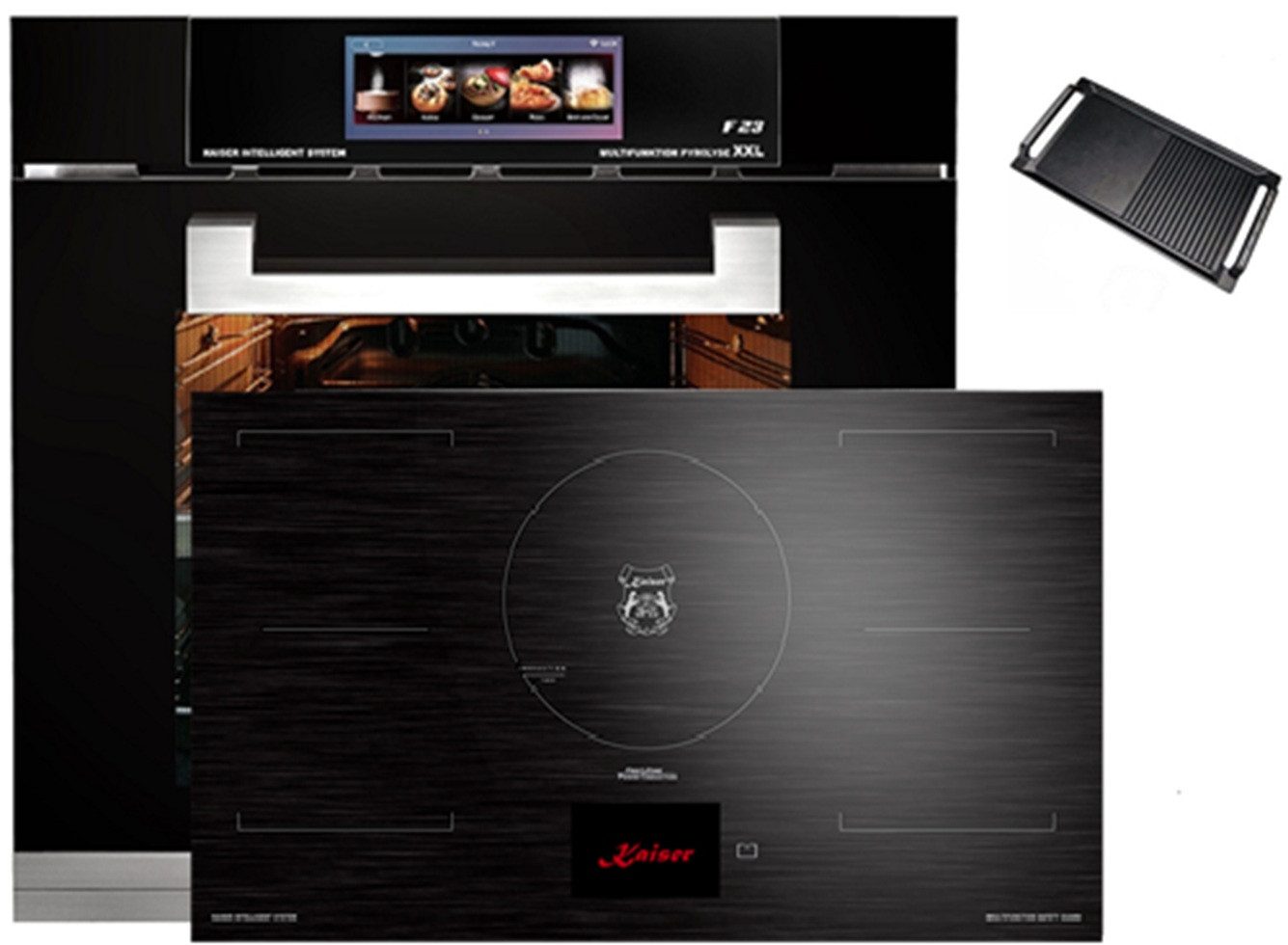 Backofen-Set Herd Set Autark Elektro Backofen, TFT Display, Air fryer,Bratautomatik,79L+Induktionskochfeld 90 cm TFT Display, FREE Zone+Grillplatte EH 6344+KCT 9140 FI +Grillplatte