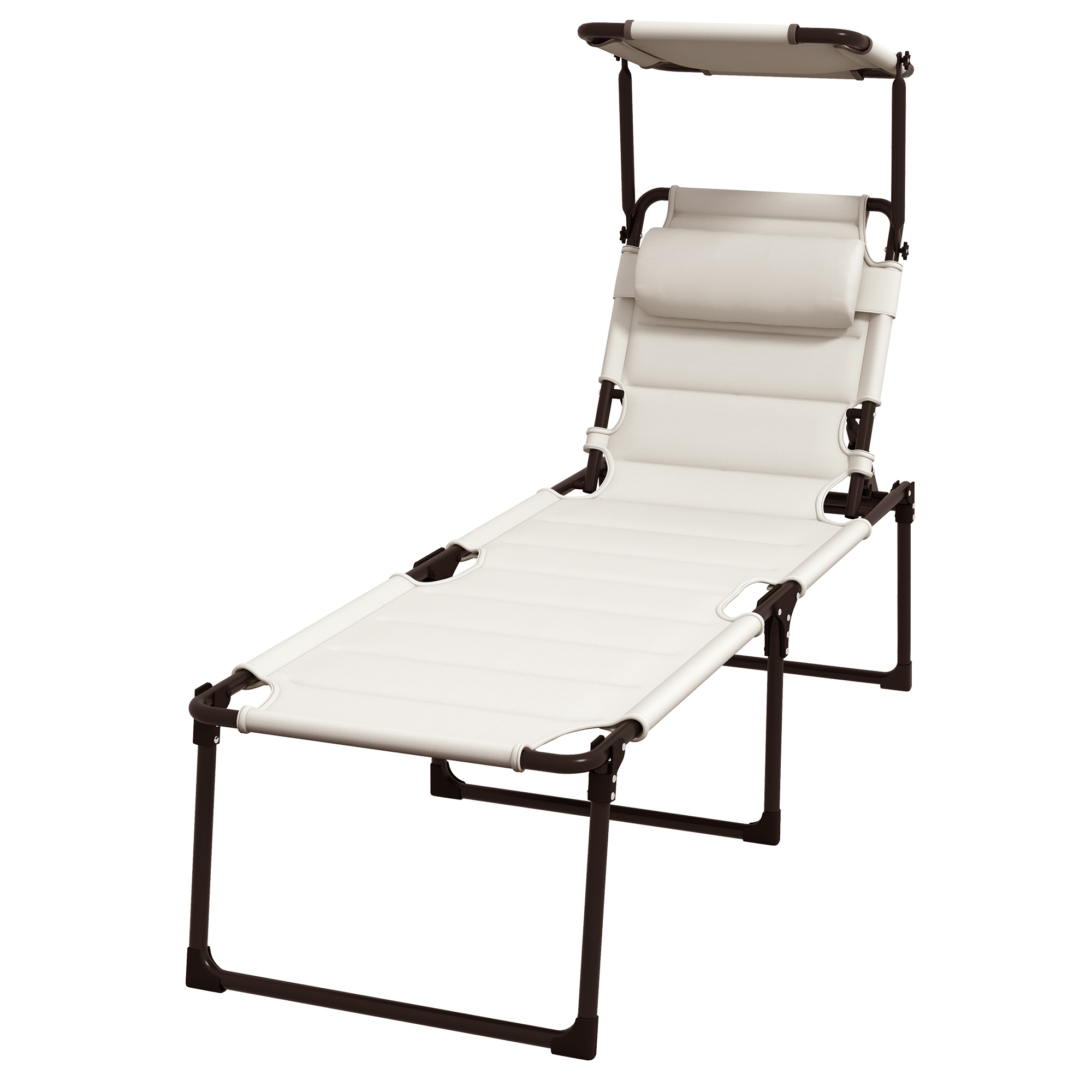 Outsunny Sonnenliege Klappbarer Liegestuhl mit Sonnenschutz, verstellbares Kopfkissen aus Oxford-Gewebe 70 x 200 x 45 cm Creme
