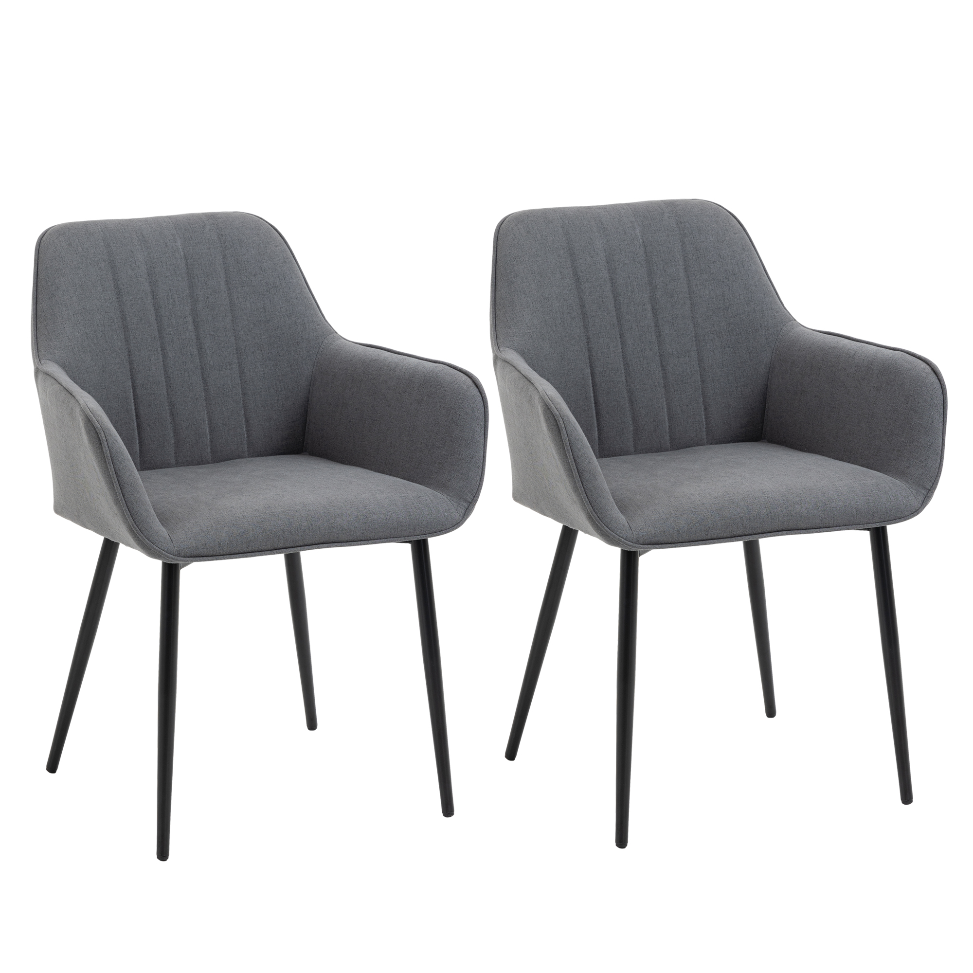 HOMCOM 2er Set Esszimmerstühle Essstühle Polsterstuhl mit atmungsaktivem Leinenbezug Wohnzimmerstuhl Sessel Küchenstuhl mit Rückenlehne Armlehne Leinen Dunkelgrau 59,5 x 56,5 x 81 cm