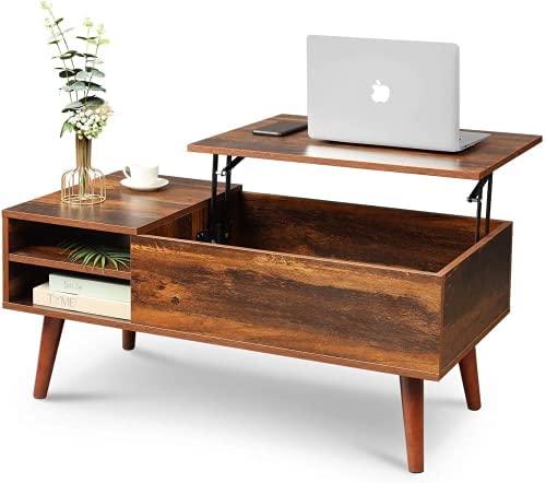 Mesa de Centro WLIVE con Tapa Elevable, Compartimento Oculto y Estante de Almacenamiento Ajustable