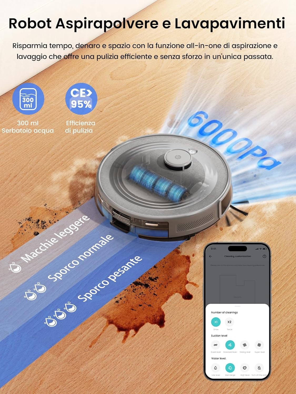 Lefant Robot Aspirapolvere con 2200Pa, Senza Grovigli,7,6cm Ultra Sottile,Autocaricante,Wi-Fi/App/Alexa,120 Minuti,6 Modalit脿 di Pulizia,Ideale per Peli di Animali Domestici,Pavimenti Duri M210-Pro