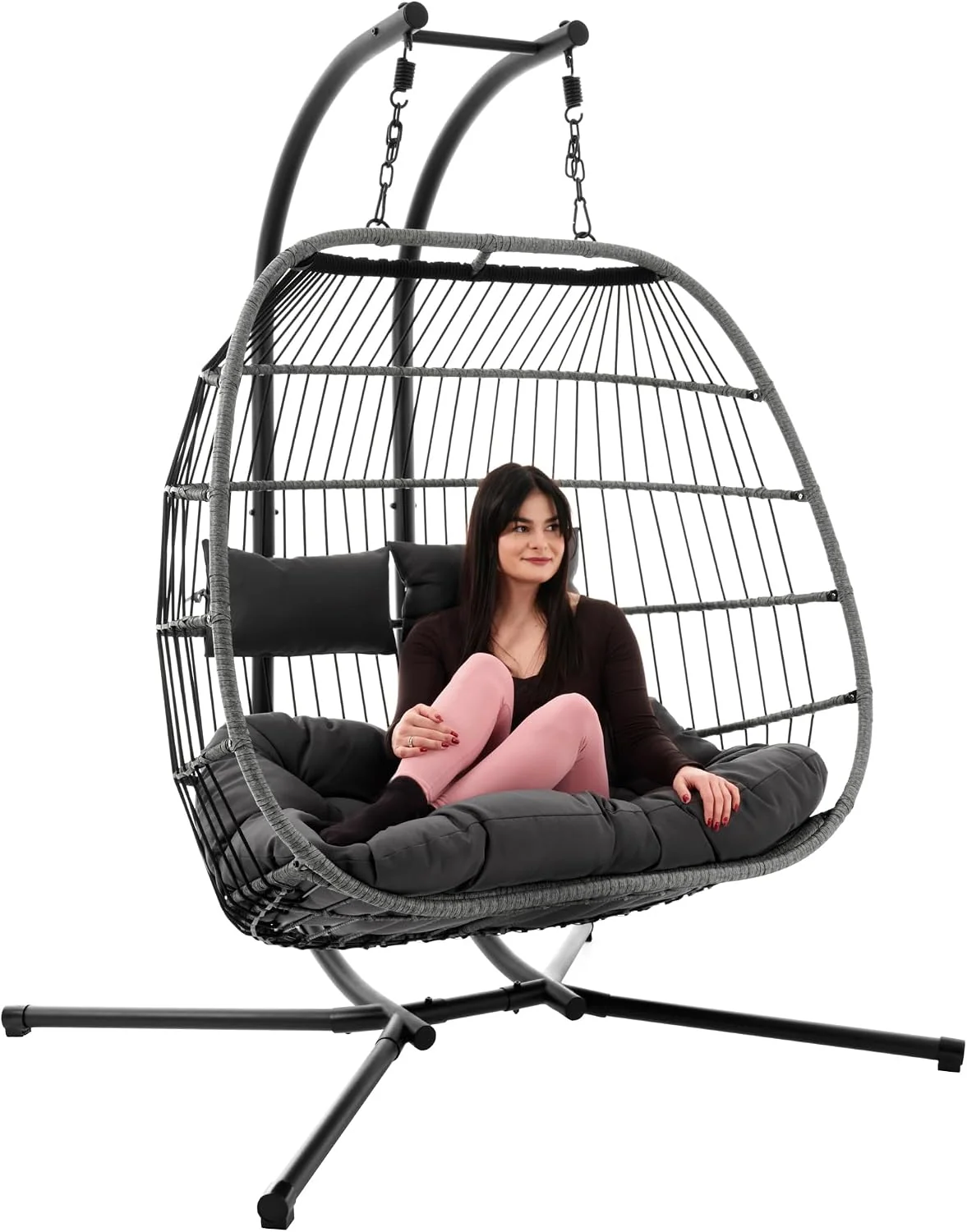 di volio Hängesessel mit Gestell RONA, bis 200 kg belastbar, Hängestuhl für 2 Personen, Hängeschaukel für Indoor & Outdoor, inkl. Kissen