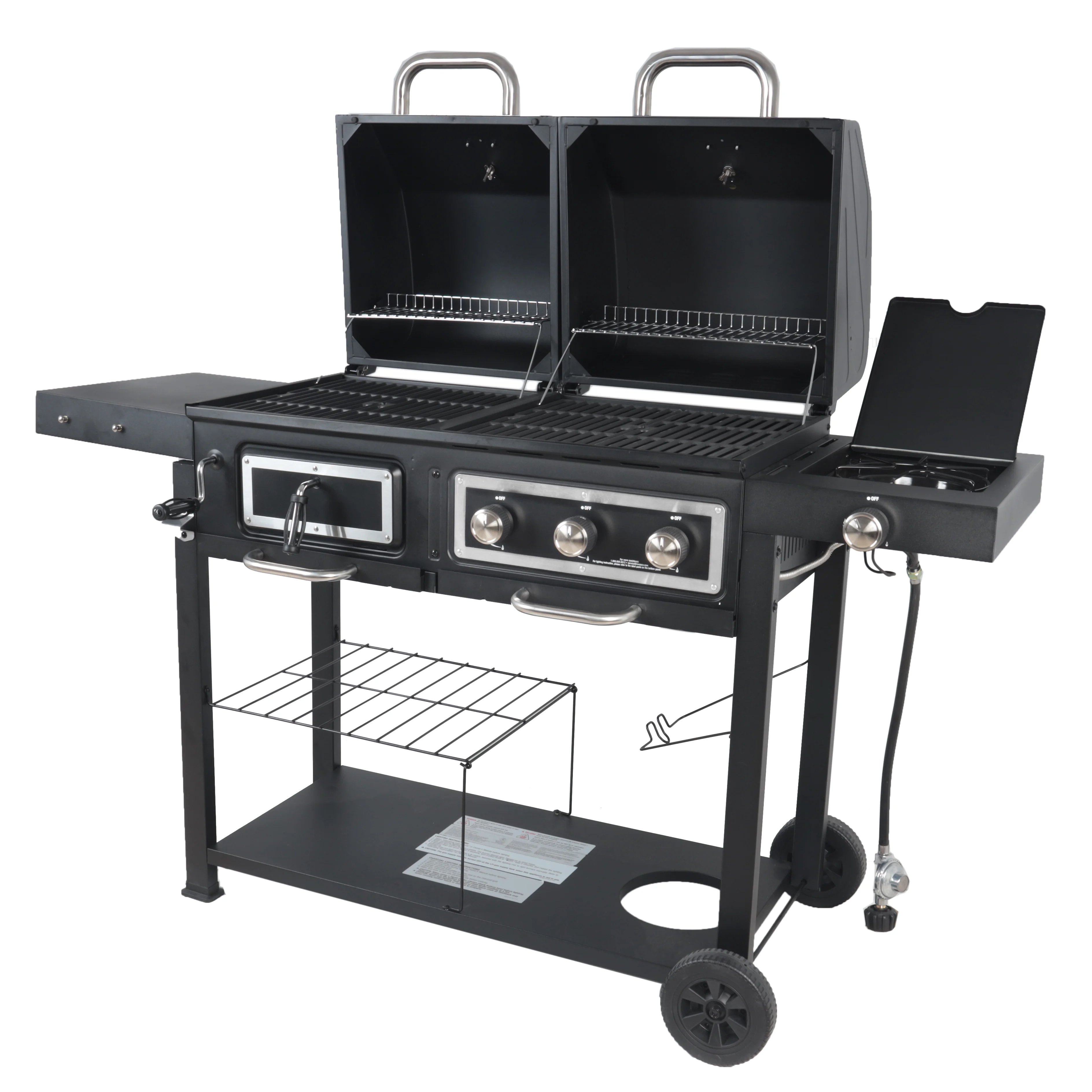 Dual Fuel Gas & Charcoal Combo Grill, Black with Stainless