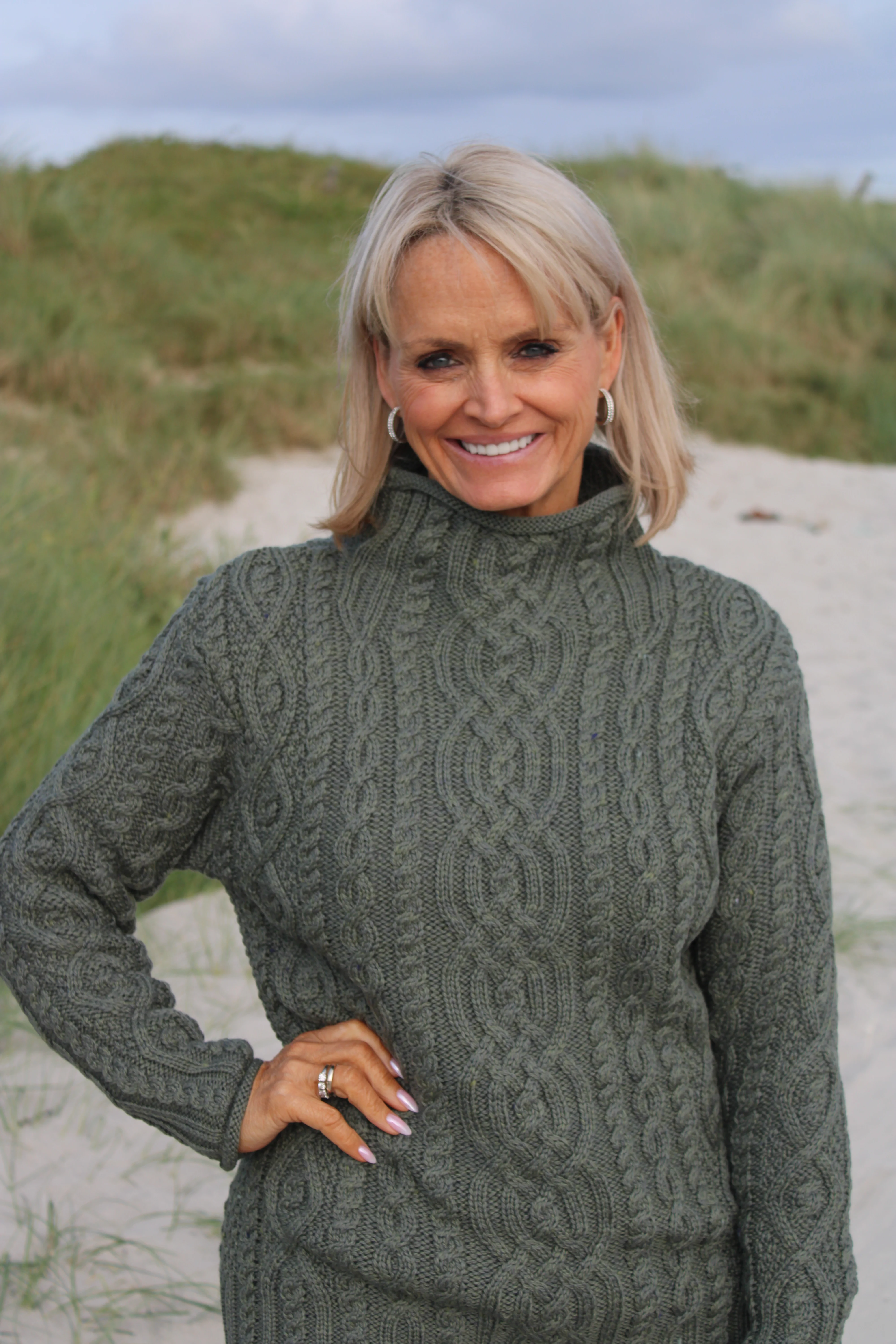 Funnel Neck Aran Sweater , Thundra