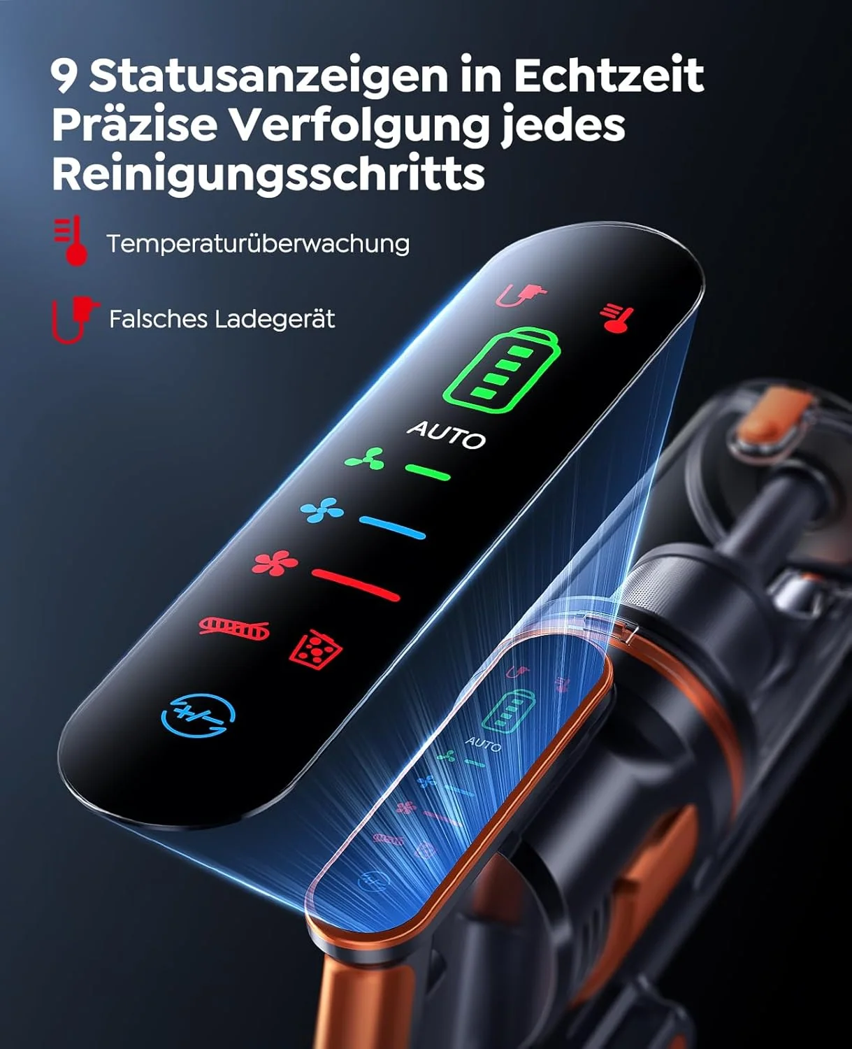 Fieety Akku Staubsauger, 45KPa/550W/60Min Staubsauger Kabellos mit Wandmontierte Ladestation, Aromatherapie, Automatikmodus, Touchscreen, 1M Ausziehbarer Schlauch für Hartböden Teppiche Tierhaare Auto