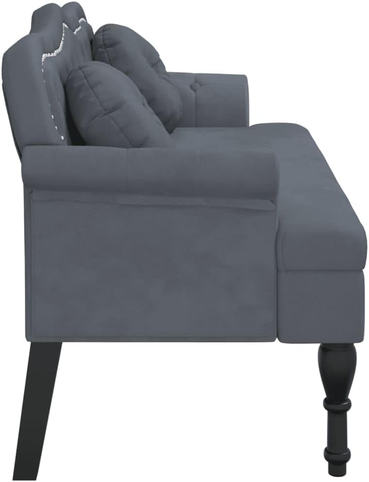LAPOOH Sitzbank mit Kissen Dunkelgrau 120,5x65x75 cm Samt, Schuhbank, Schuhregal, Schuhablage, Sitzbank Flur, Dielen- & Flurmöbel, Schuhschrank - 372141