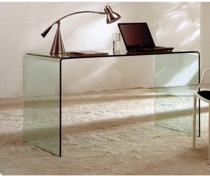 Bissolo Casa Scrivania Zafferana in Vetro Temperato Trasparente, 126x70x75 cm, Spessore 12 mm