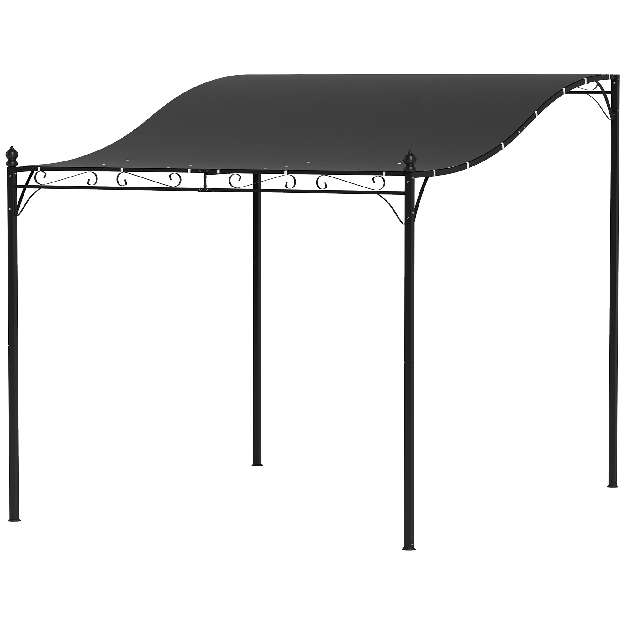 Outsunny 2,5 x 3 m Pergola, Wandmontierter Garten-Pavillon, wasserbeständig, Metallrahmen, Ablauflöcher, Schattendach, Dunkelgrau