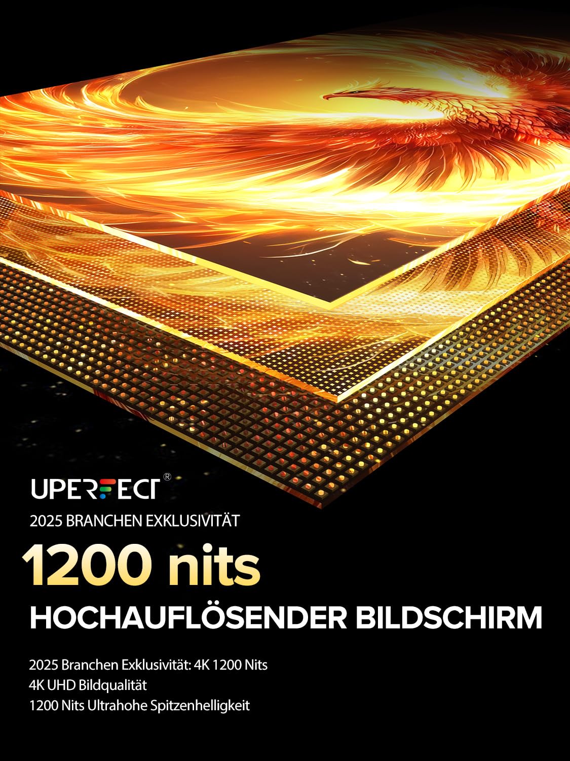 UPERFECT Portable Monitor 16 Zoll 4K UHD 1200 Nits HDR tragbarer externer Monitor für Laptop und PC