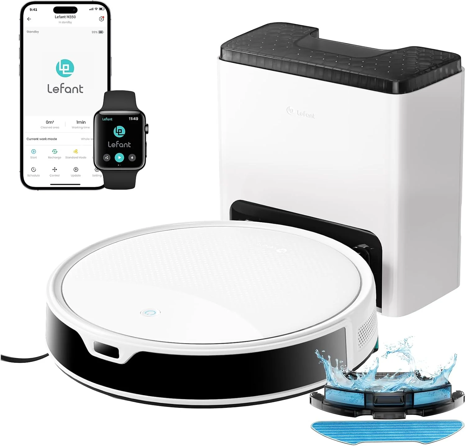 LEFANT Saugroboter, 7.9 cm, Weiß/Schwarz, M350 Staubsauger Roboter mit Absaugstation, mit Flaches Design, No-Go-Zone
