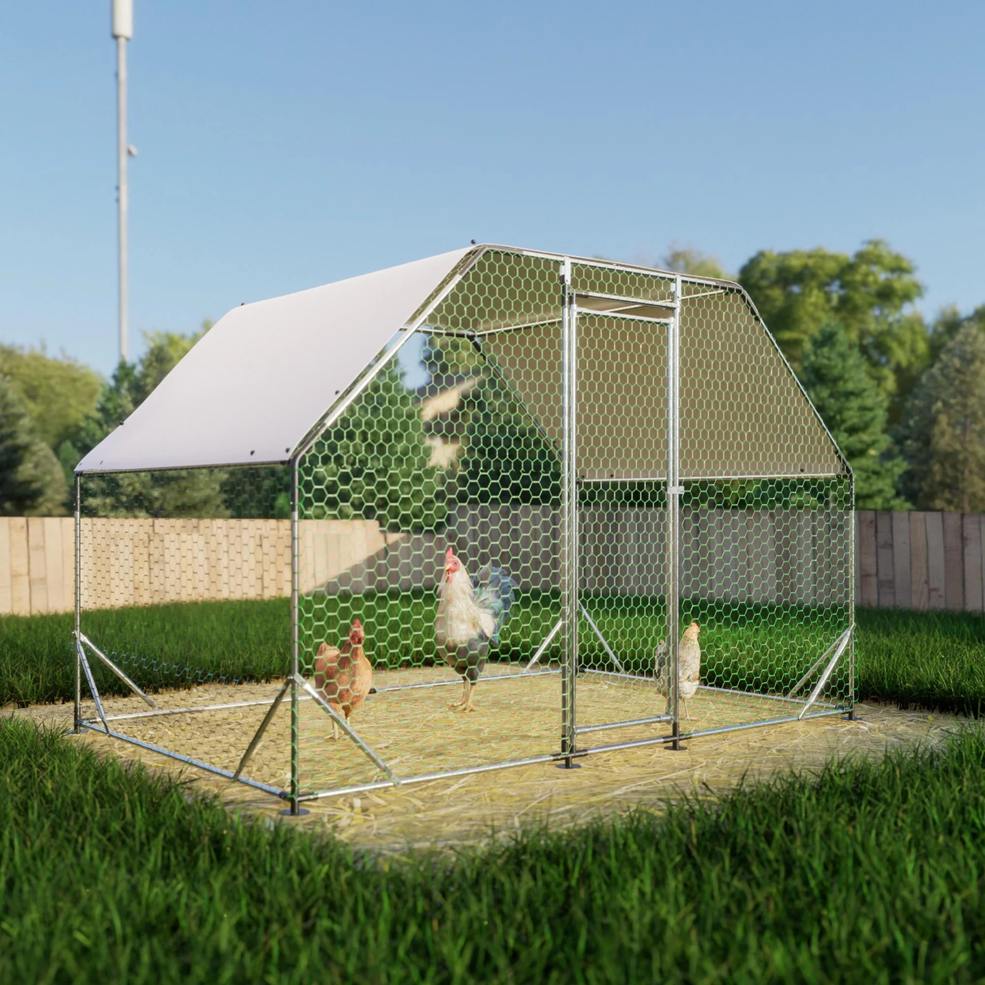 Seizeen Large Walk in Chicken Coop, Weatherproof & Sturdy Metal Hen House for 6 8 Chickens, 10FT with Easy Access & Versatile Use