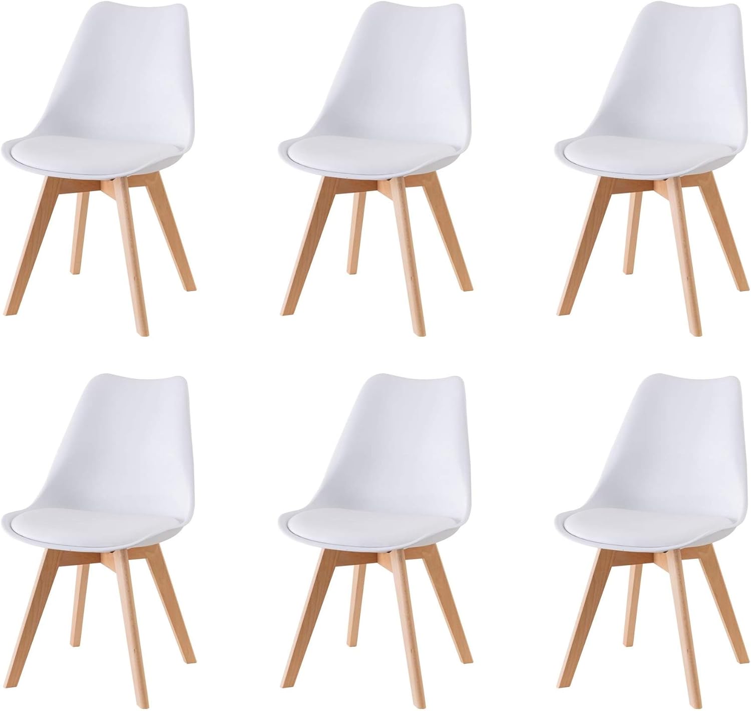 Baroni Home Set di 4 Sedie da Pranzo o Ufficio con Gambe in Legno, Sedia Ergonomica con Cuscino Integrato 57X48X79 cm Bianco