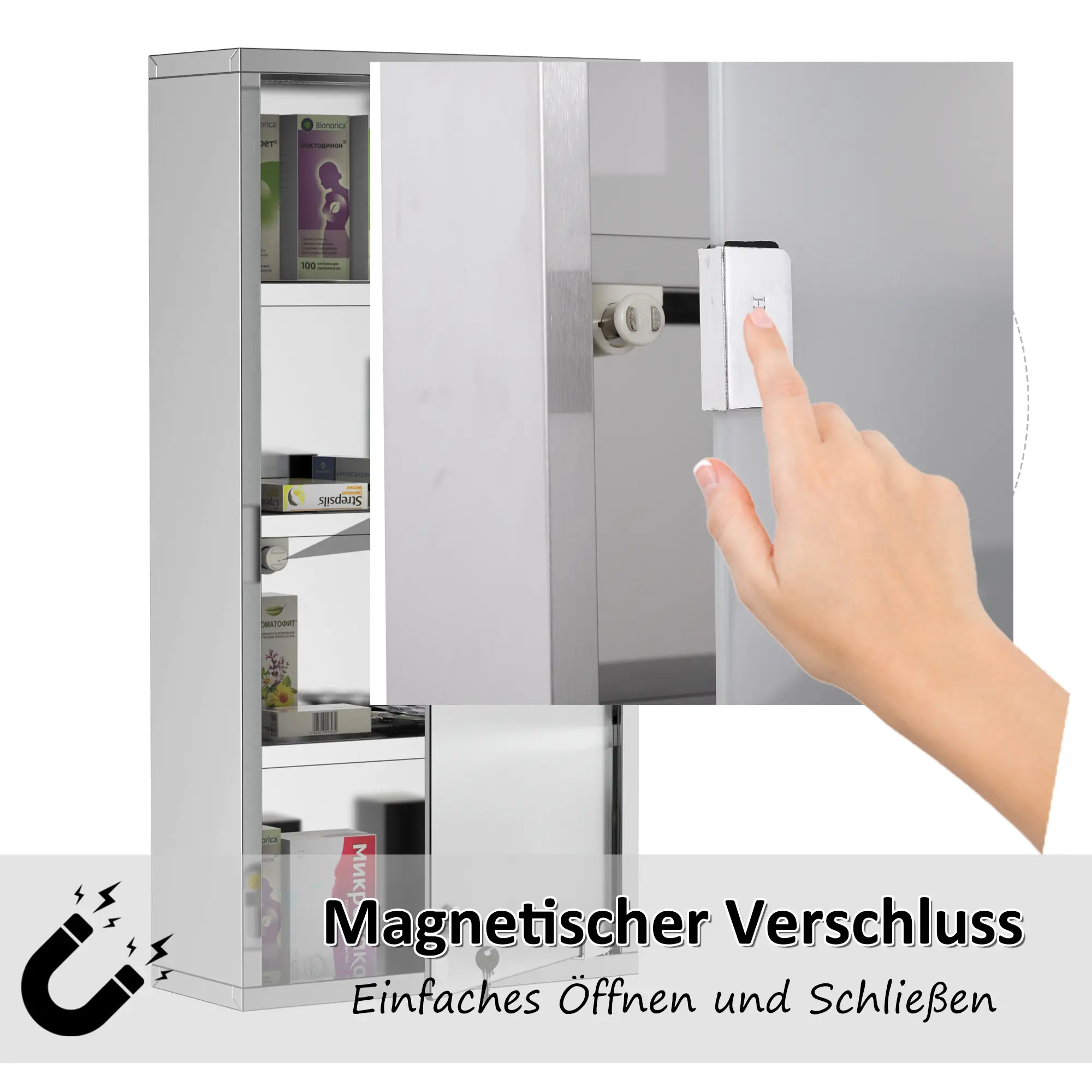 HOMCOM medicijnkast afsluitbaar Tip-On automatisch rvs