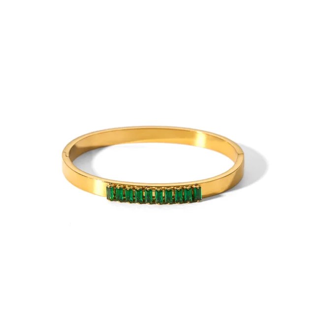 Stainless-Steel Bangle with Colored Cubic Zirconia �C Tarnish Resistant Women��s Bracelet
