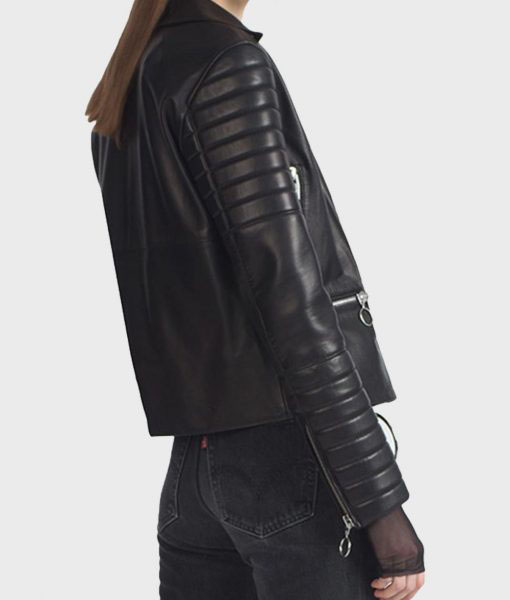 Womens Padded Sleeves Black Motorcycle Jacket