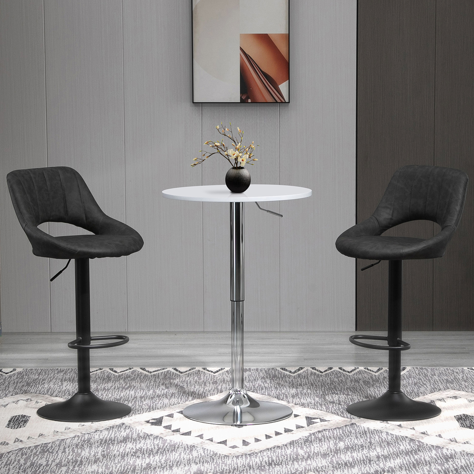 HOMCOM Barhocker 2er-Set, Lederoptik, drehbar, höhenverstellbar, Fußstütze, Metallrahmen, 44 x 49 x 90-110 cm, Grau