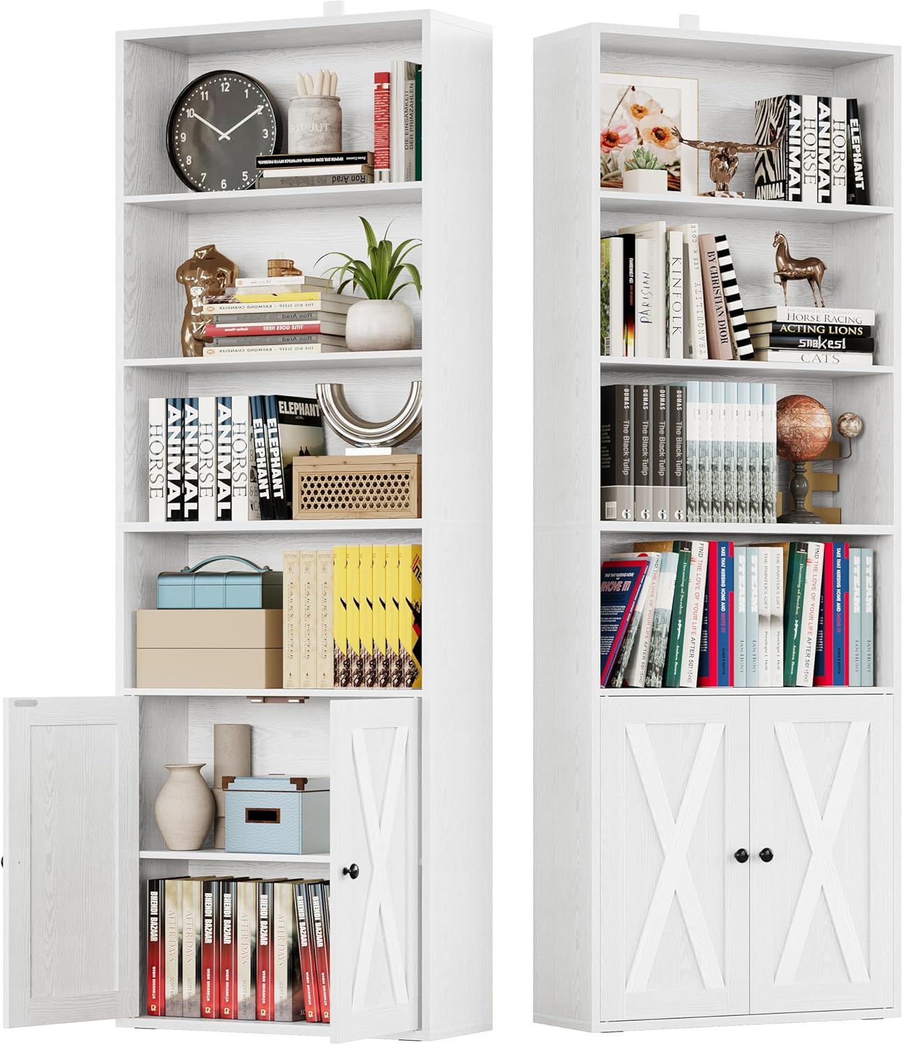 IRONCK Industrial Bookshelves and Bookcases with Doors Set of 2 Floor Standing 6 Shelf Display Storage Shelves 70 in Tall Bookcase for Home Office, Living Room