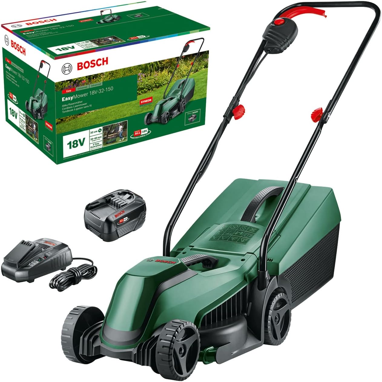 Bosch Accu Grasmaaier CityMower 18V-32-300 (18 Volt, 1x Accu 4.0 Ah, Maaibreedte: 32 Cm, Gazonoppervlak tot 300 m, in Doos)