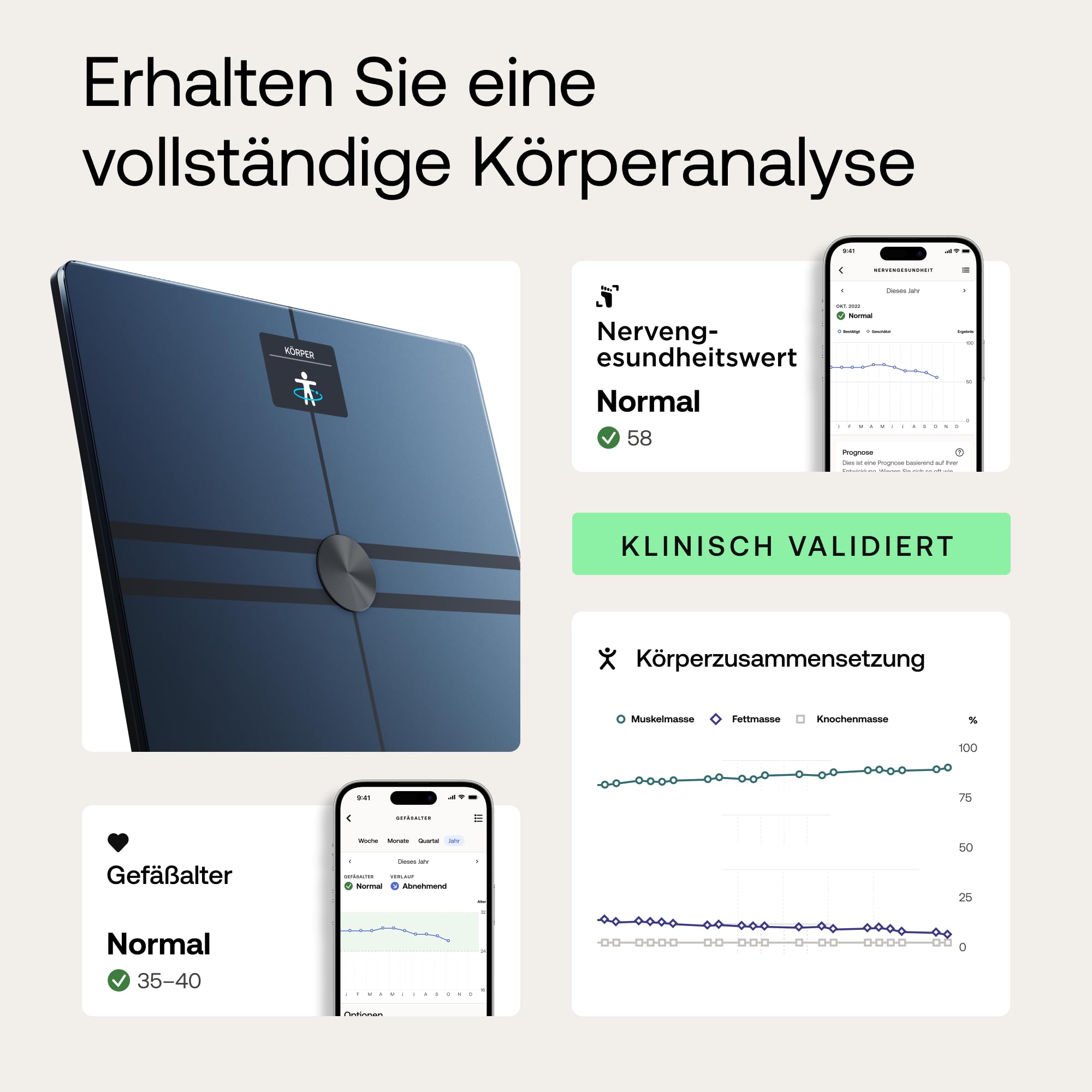 Withings Body Comp Multifrequenz BIA Waage mit WLAN Bluetooth 10 Messwerten und Körperzusammensetzung