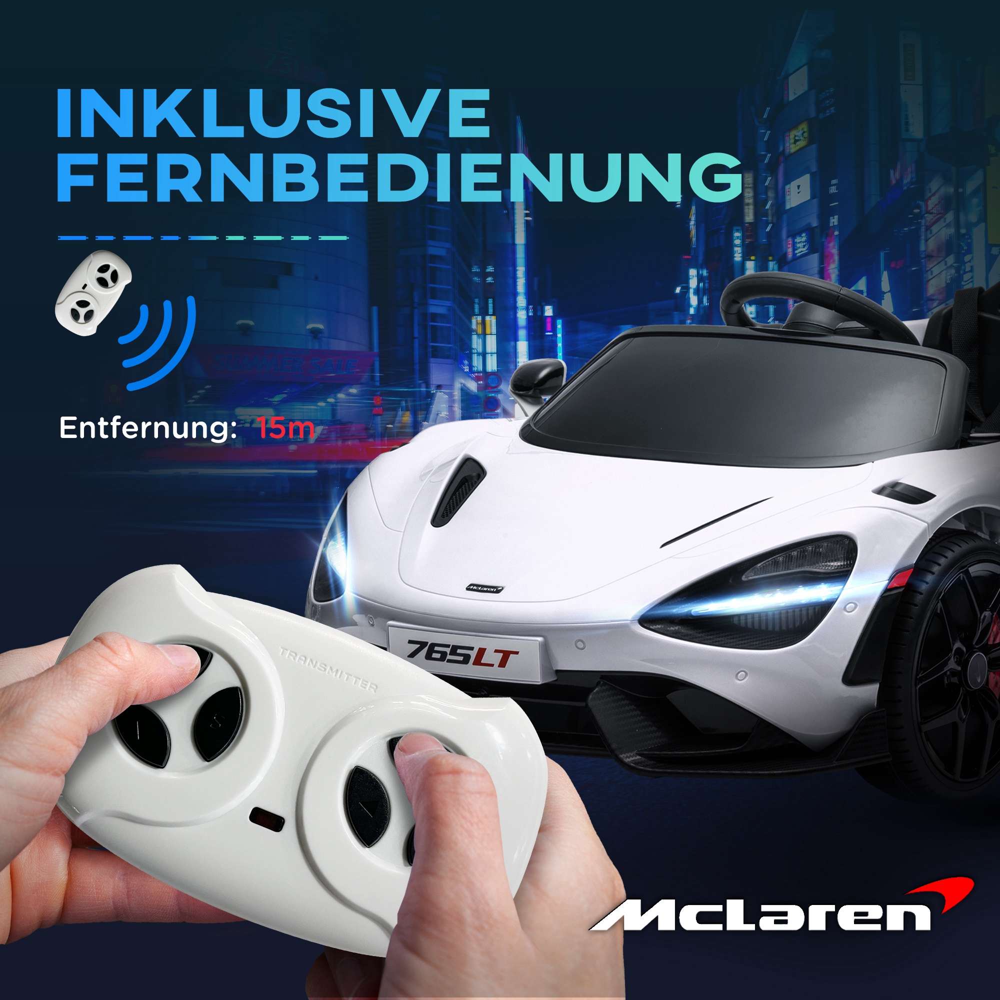 AIYAPLAY Elektrische Kinderauto met Vleugeldeuren, Afstandsbedienbaar, Zachte Start en LED-verlichting, Wit