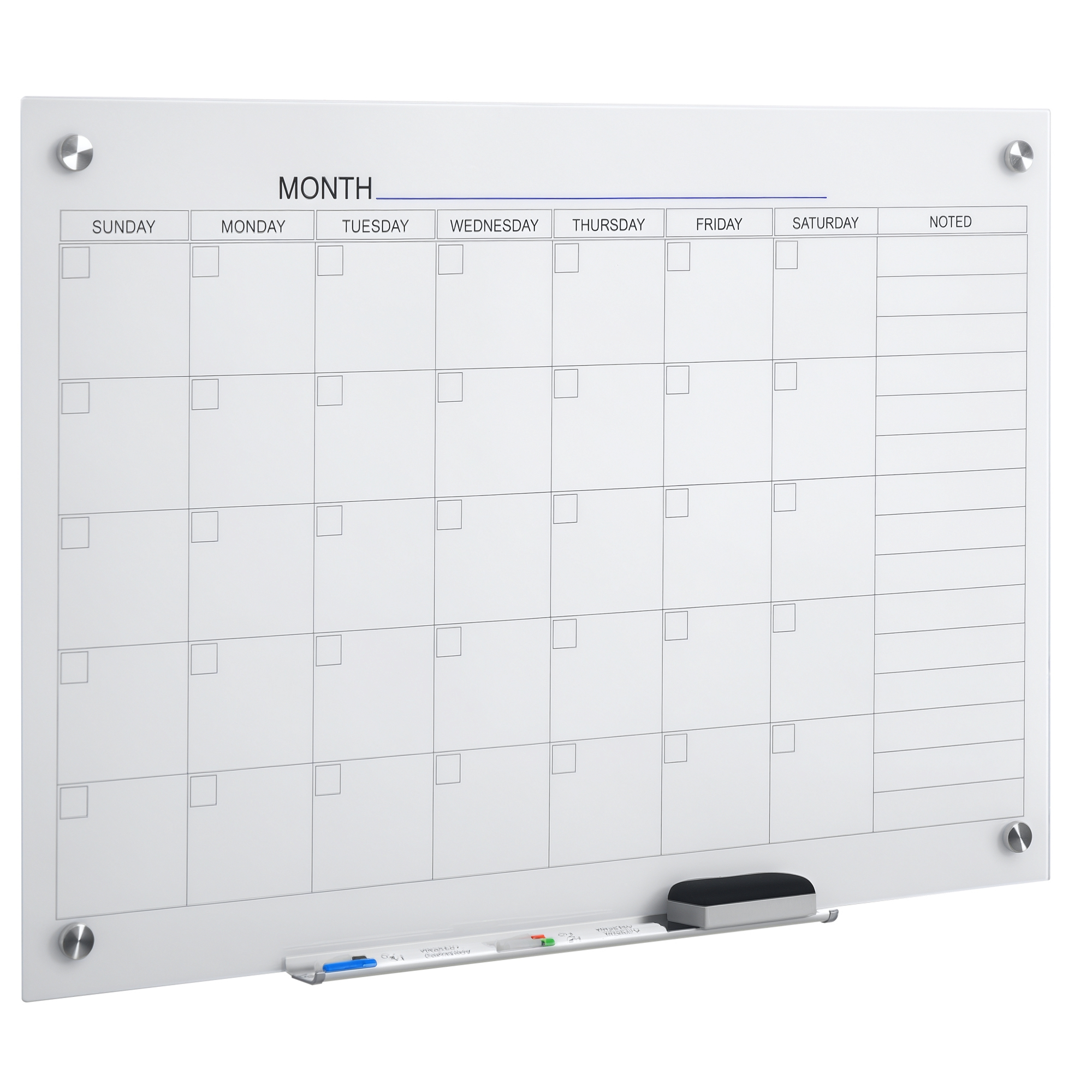 Vinsetto Whiteboard Whiteboard Kalender für Organisation Ferienpläne und Monatsplanungen inkl. 1 Stifthalter, 4 Marker & Radierer 90 x 60 cm