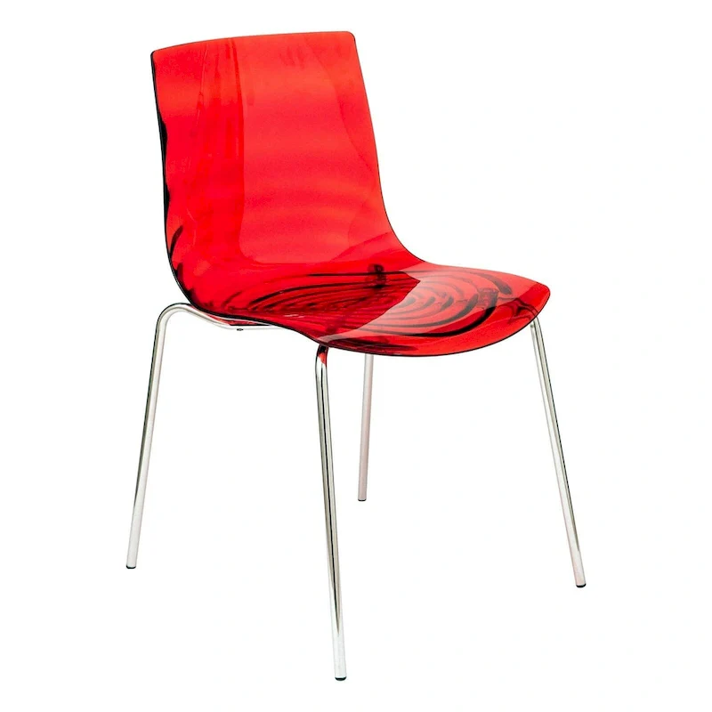 Acrylic Dining Chair with Chrome Legs Modern Accent Side Chair Water Ripple Design Seats