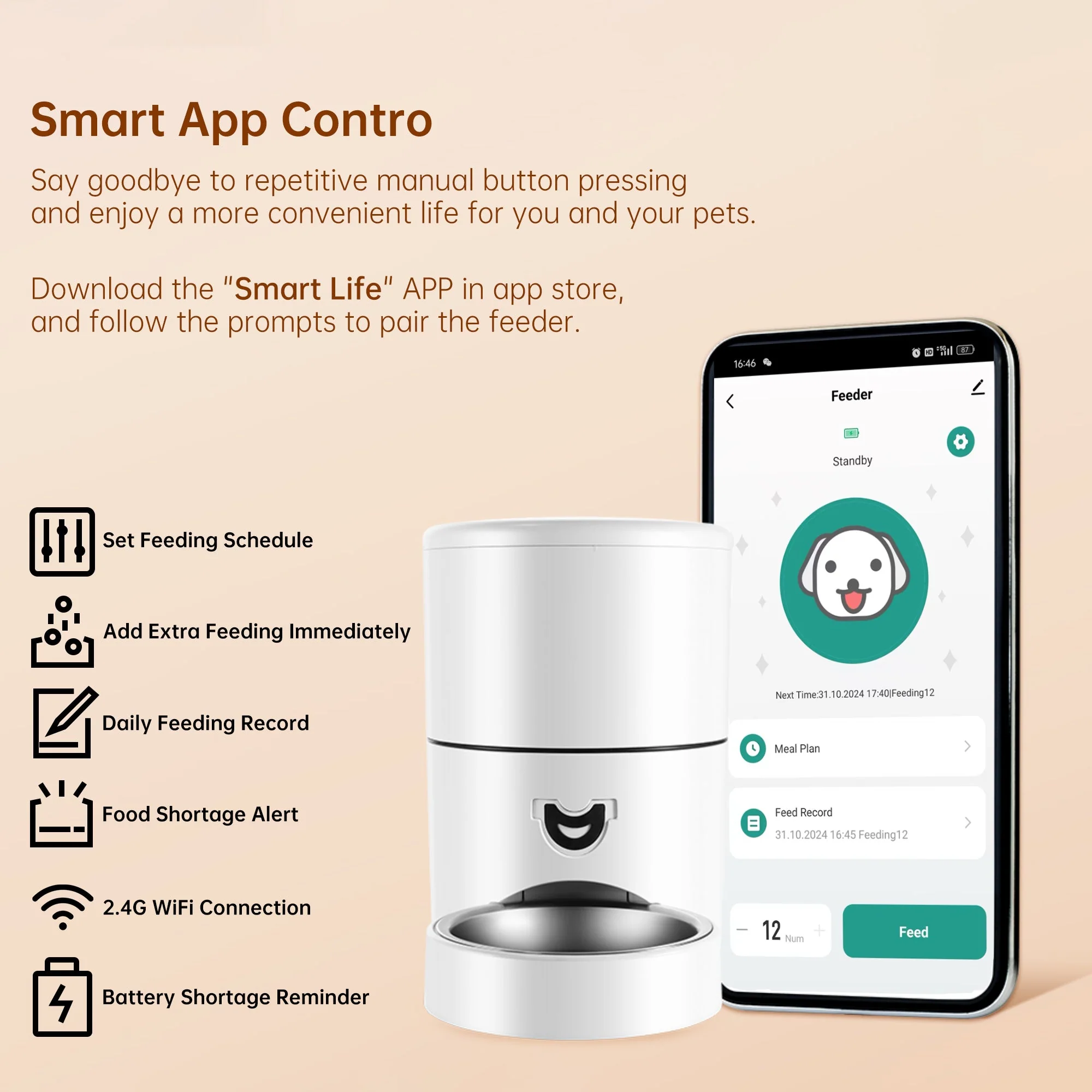 4L Automatic Pet Feeder �C App-Controlled with Scheduling & Battery Backup