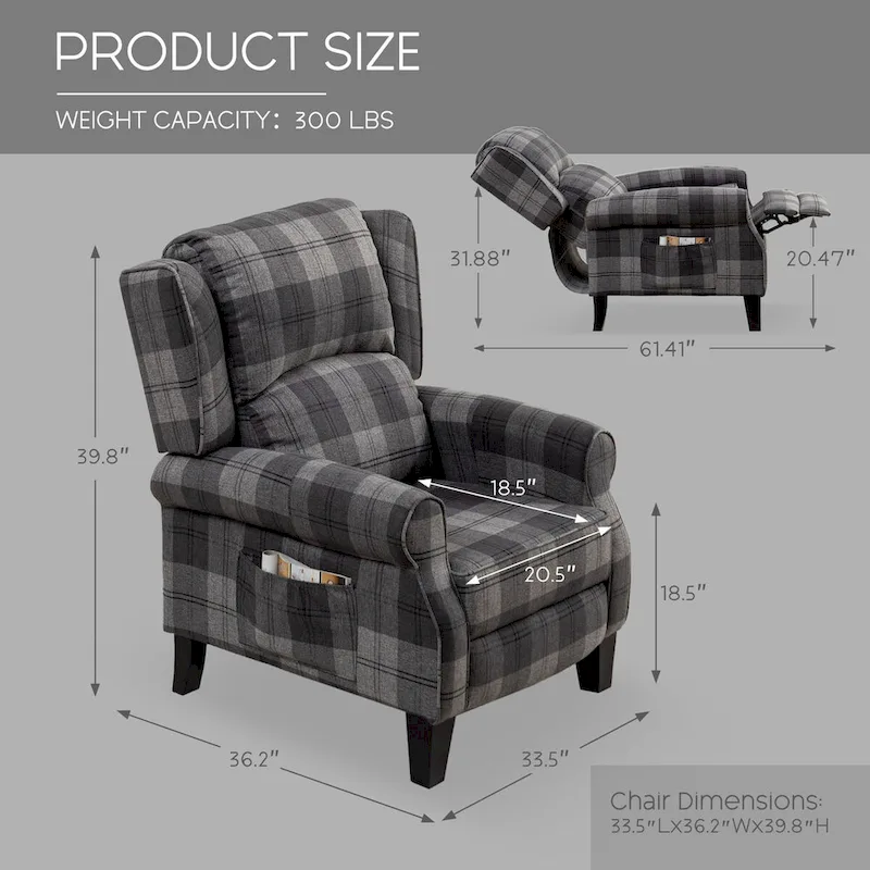 Manual Pushback Recliner Adjustable Accent Chair Wingback Armchair Set of 2