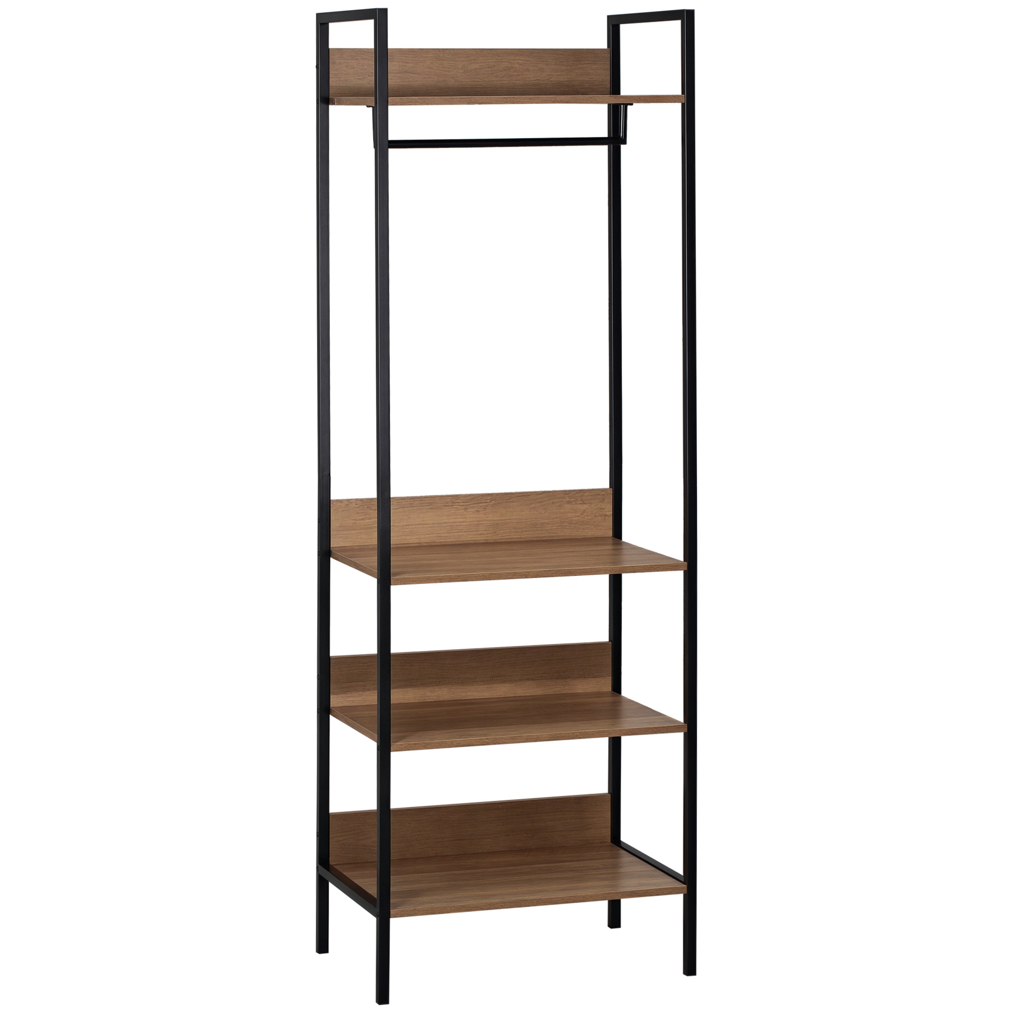 HOMCOM Garderobe im Industriedesign 1 Hutablage 3 Regale 1 Kleiderstange 60 cm x 40 cm x 180 cm Braun + Schwarz
