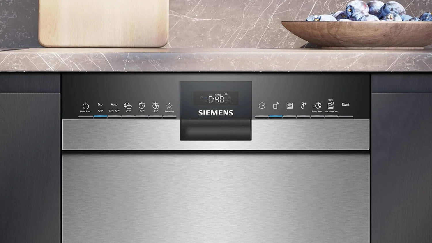 Siemens SR65YX08ME, iQ500 Smarter Geschirrspüler Vollintegriert, 45 cm breit, Besteckschublade, Zeolith, extra leise, aquaStop, automatische Türöffnung nach Programmende, varioSpeed, Innenbeleuchtung