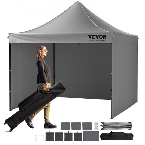 VEVOR Pavillon 304,8x304,8x320cm Gartenzelt 500D PU-Silber-Gewebe Faltpavillon höhenverstellbar inkl. Aufbewahrungstasche Partyzelt 6-8 Personen Pop up Zelt Faltzelt Gartenpavillon für Campingausflug