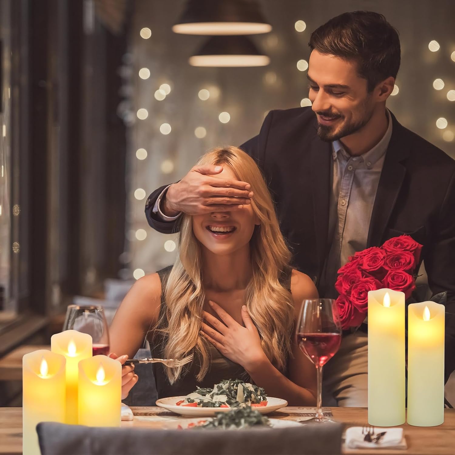 IGUGI Candele LED, set di 5 Candele a LED,Candele Senza Fiamma Tremolante,Candele a colonna in vera cera con telecomando e funzione timer 24 ore,per Compleanno/Festa/Matrimonio/Hotel(avorio)