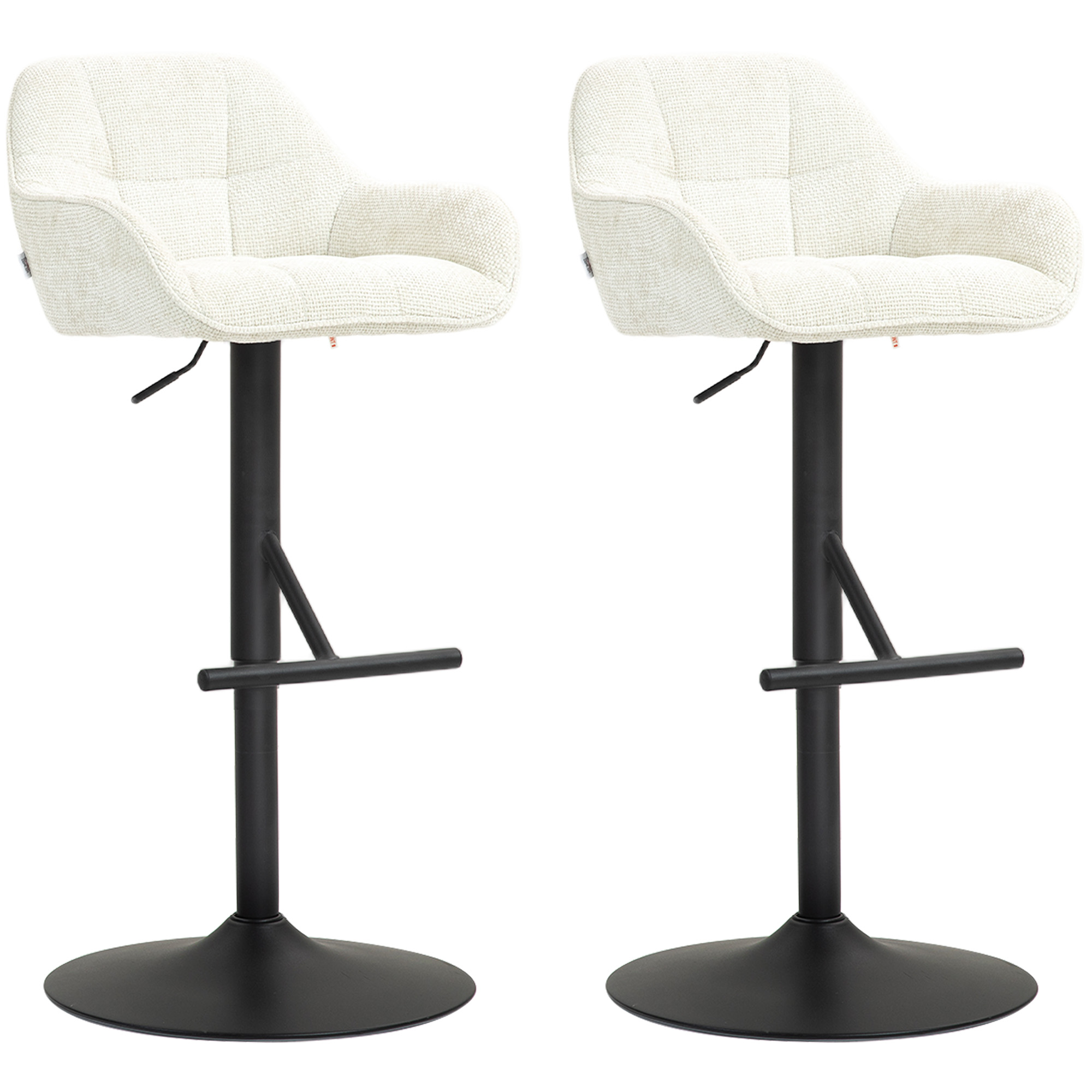 HOMCOM Set aus 2 Barhockern, Barstühle, höhenverstellbar, Leinenstoff und Stahlbasis 52,5 x 53 x 86,5-108 cm, Creme