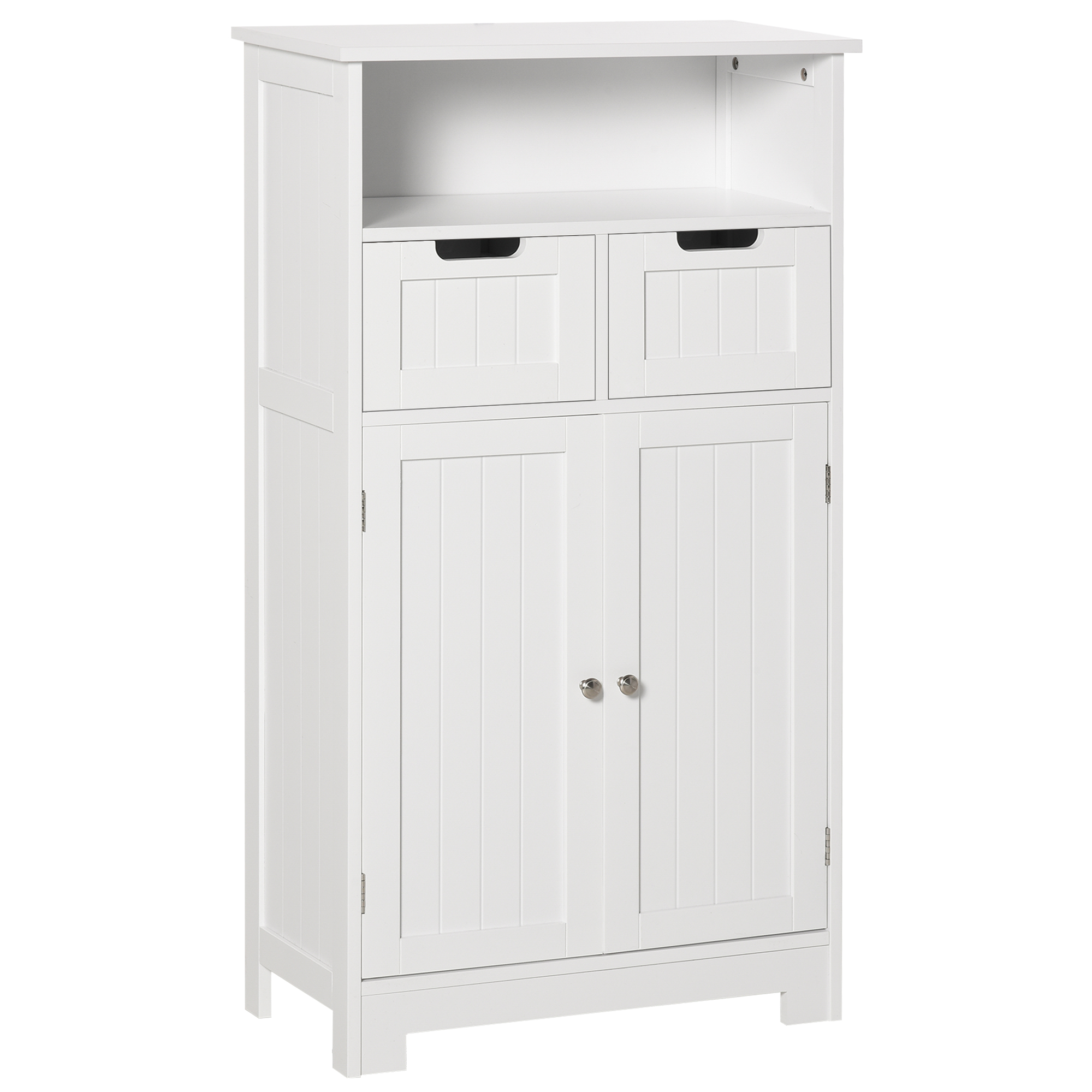 kleankin Badzimmerschrank, Badeschrank, Badkommode mit 2 Schubladen, 1 Türschrank, Ablage verstellbar, MDF, 60 x 30 x 108,8 cm, Weiß