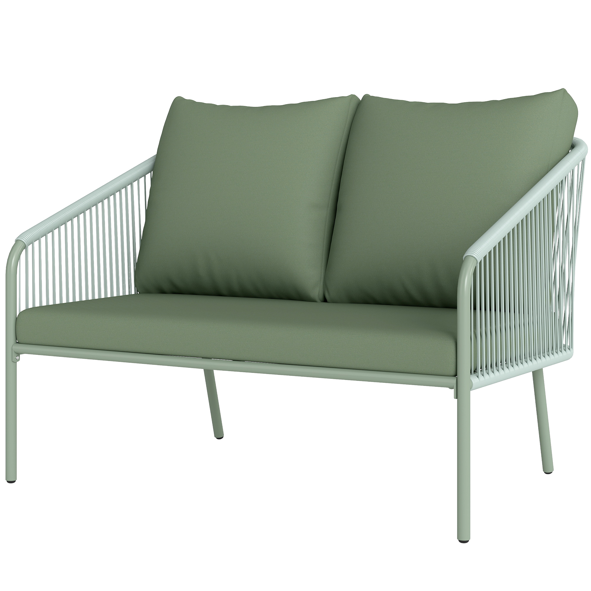 Outsunny Gartensofa mit Kissen 2-Sitzer Rattan Sofa Lounge Sofa Outdoor Balkon Sofa 112 x 72 x 76 cm Grün