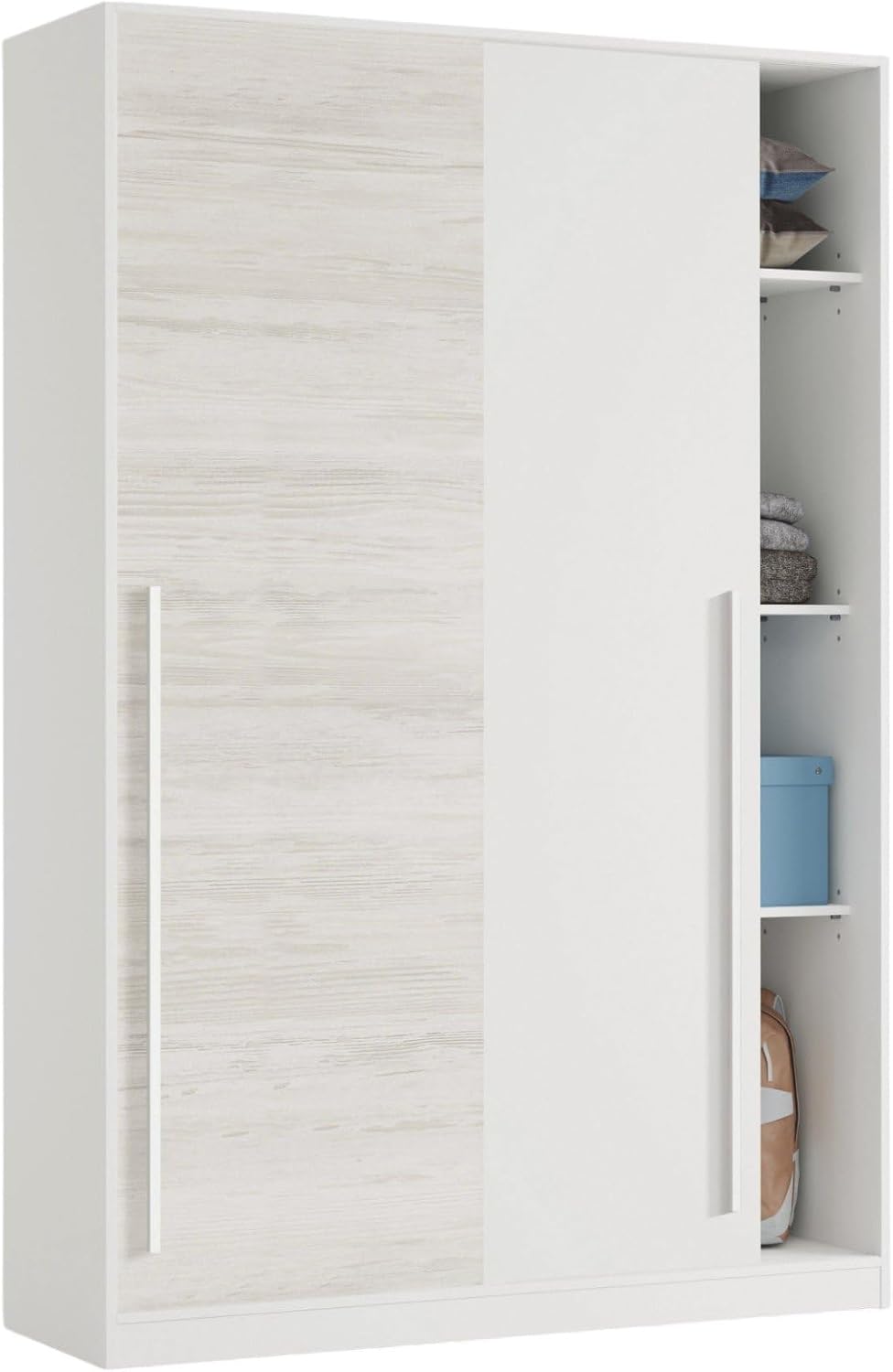 Downey 2 Door Wardrobe Bedroom Wardrobe with Clothes Rail and 3 Shelves 120 x 50 x 200 cm Antique White