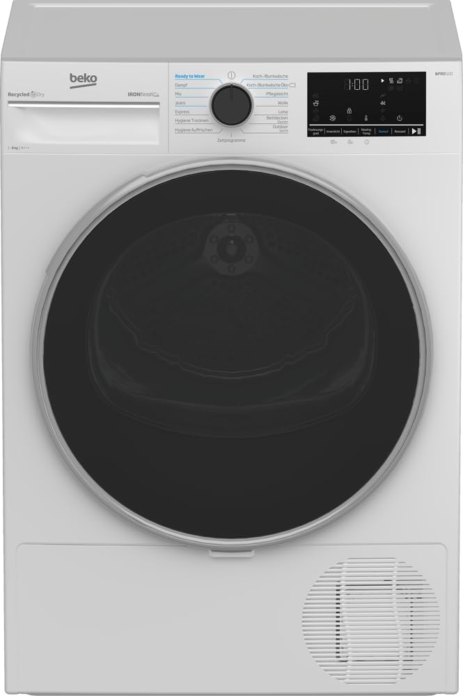 Beko B5T4824IF bPRO 500 Wschetrockner, 8 kg, Frontlader Wrmepumpentrockner, allergikergeeignet, 15 Programme, Dampffunktion, Knitterschutz, Silent-Programm, AquaWave Schontrommel, Wei