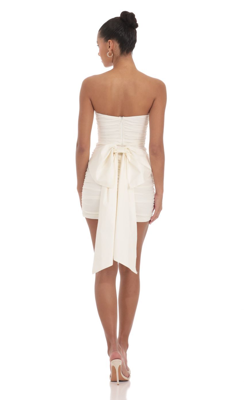 Los Angeles Ivory Strapless Dress with Attachable Bow &ndash; Mesh Rhinestone, Mini Skirt