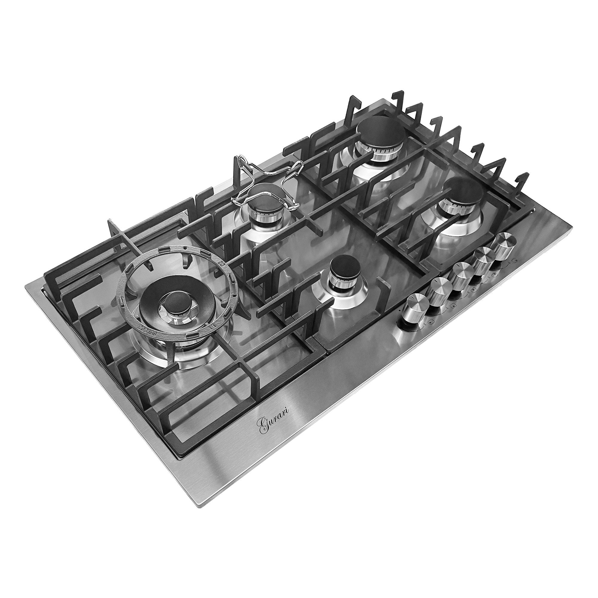 Gas-Kochfeld GCH FG 905 VPGL WOK Adapter+Kaffeadapter, 90 cm, Edelstahl, 4,0 KW WOK, 5 Gasbrenner,Erdgas, FL.Gas