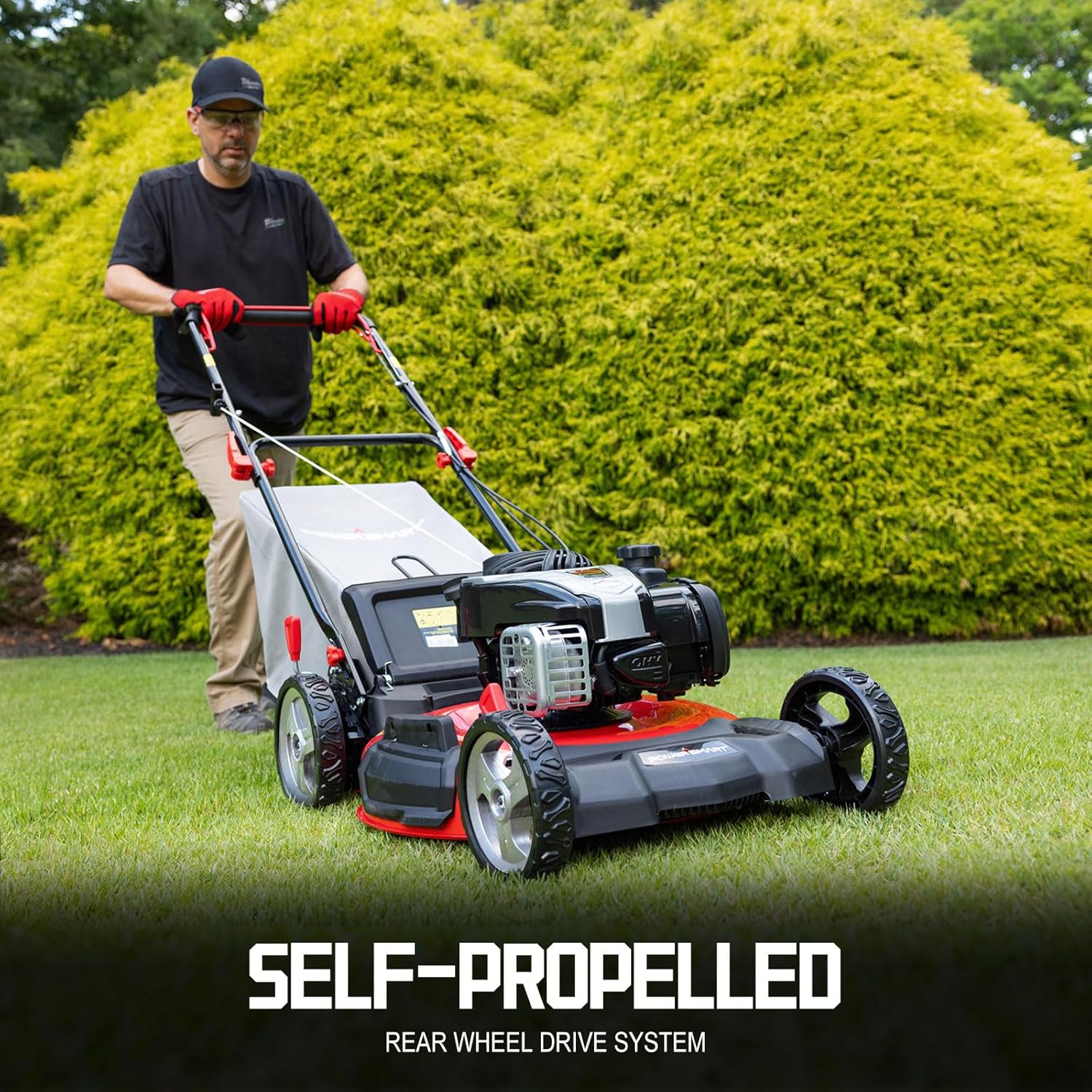 PowerSmart Self Propelled Gas Lawn Mower  22-Inch with 140cc Briggs and Stratton E550 Engine 3-in-1 Rear-Wheel Drive Lawnmower with Bagging