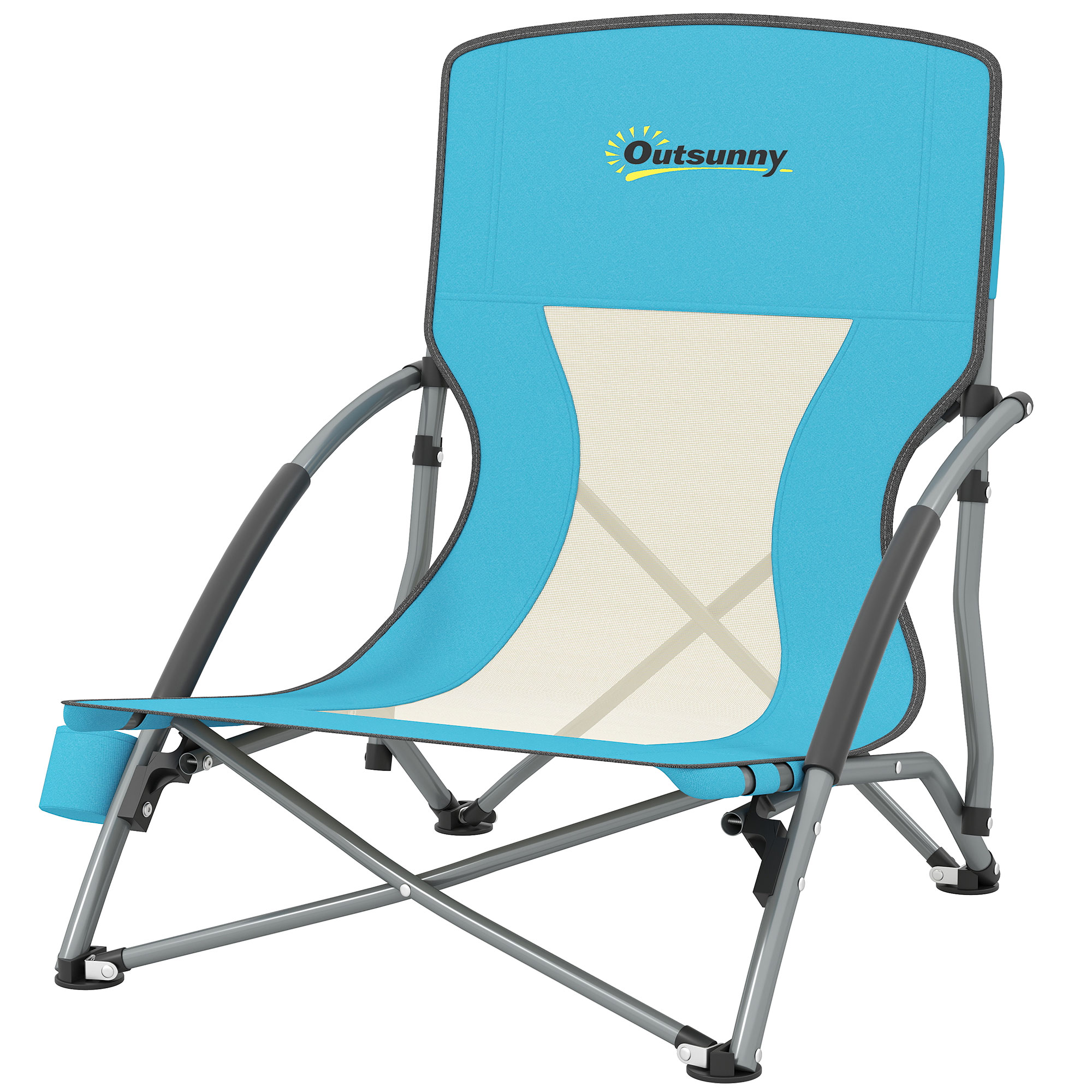 Outsunny Klappbarer Strandstuhl Campingstuhl leicht Tragetasche Getränkehalter 58 x 55 x 62 cm Blau