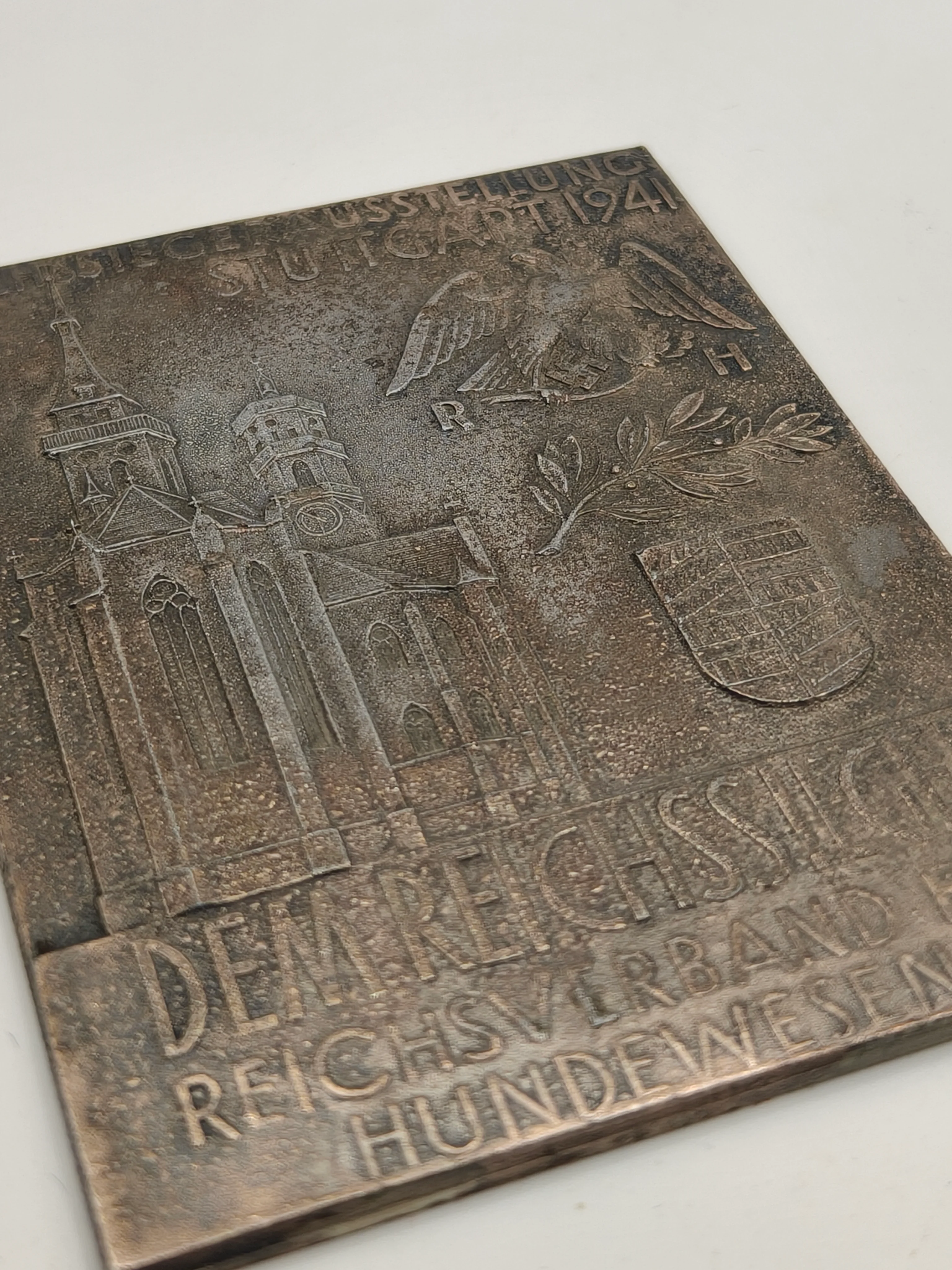1941 German Reichssiegerausstellung Stuttgart Bronze Plaque Dog Show Award. WWII