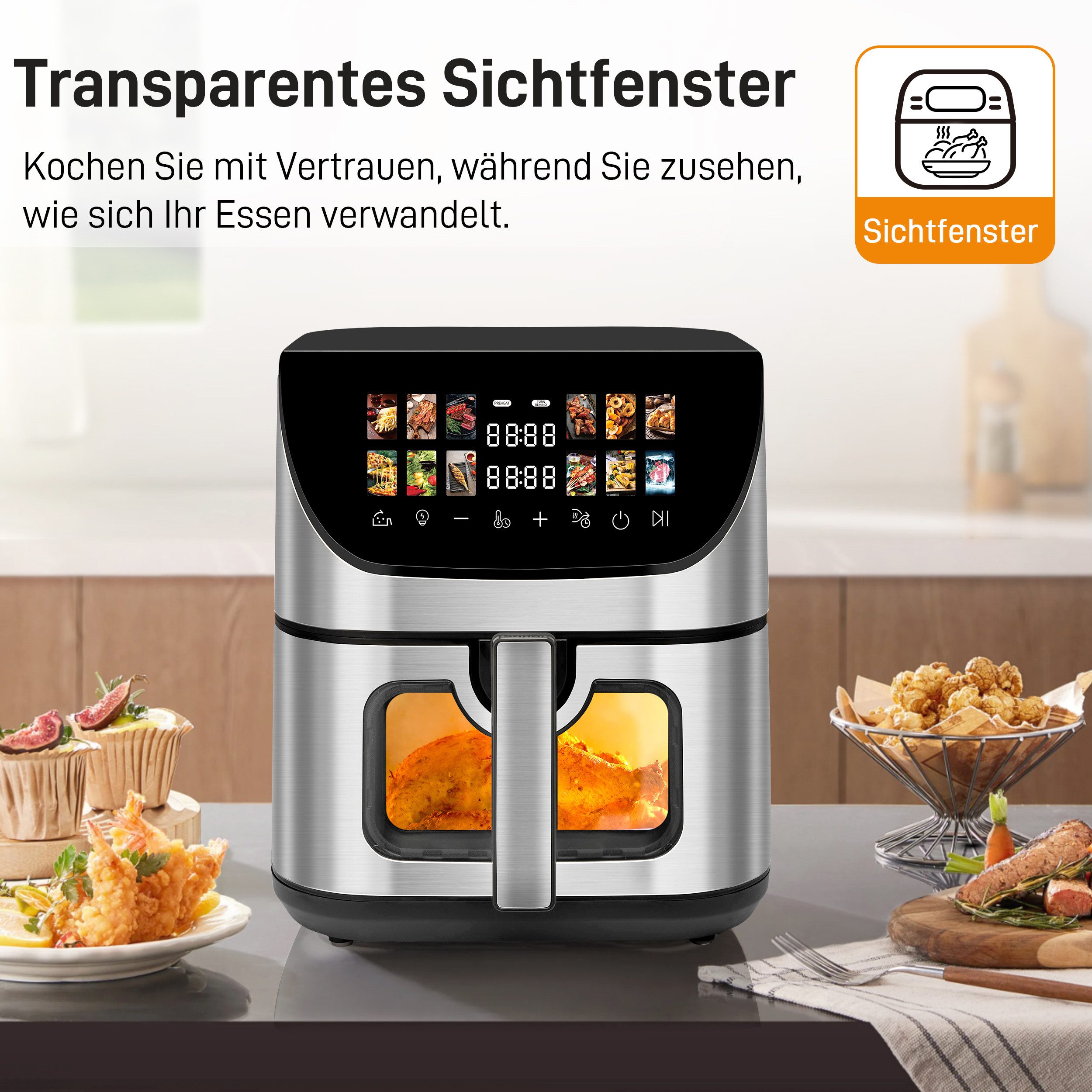 Heißluftfritteuse XXL Airfryer 9L mit LED-Farbdisplay & Sichtfenster