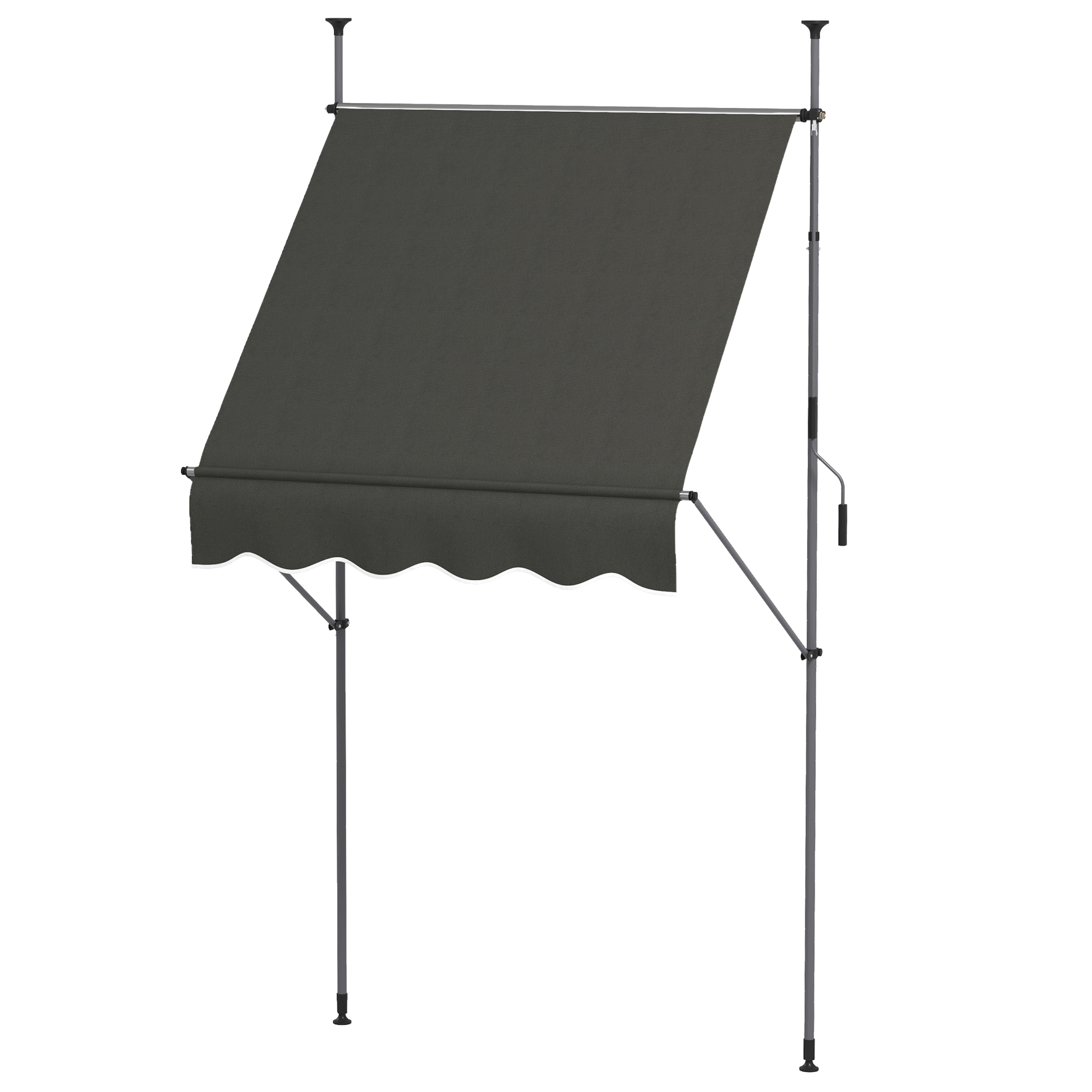Outsunny Freistehende manuelle ausfahrbare Markise 1,5L x 1,2B x 2,1-3H m einstellbare Neigung Metall Alu Polyester Dunkelgrau